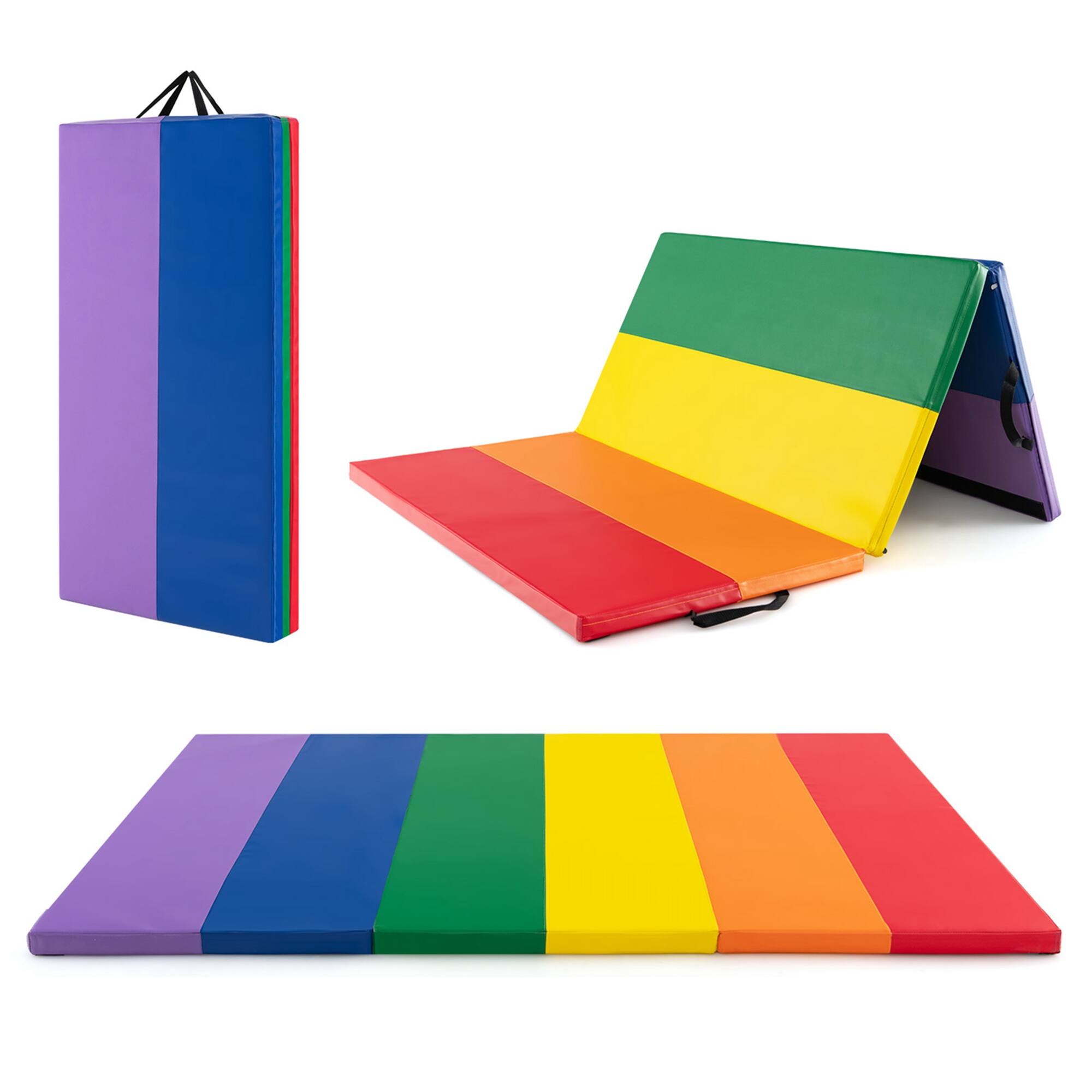Front. Costway - Costway Tri-Folding Gymnastics Mat 6' x 4' Tumbling Mat with Carrying Handles - Colorful.