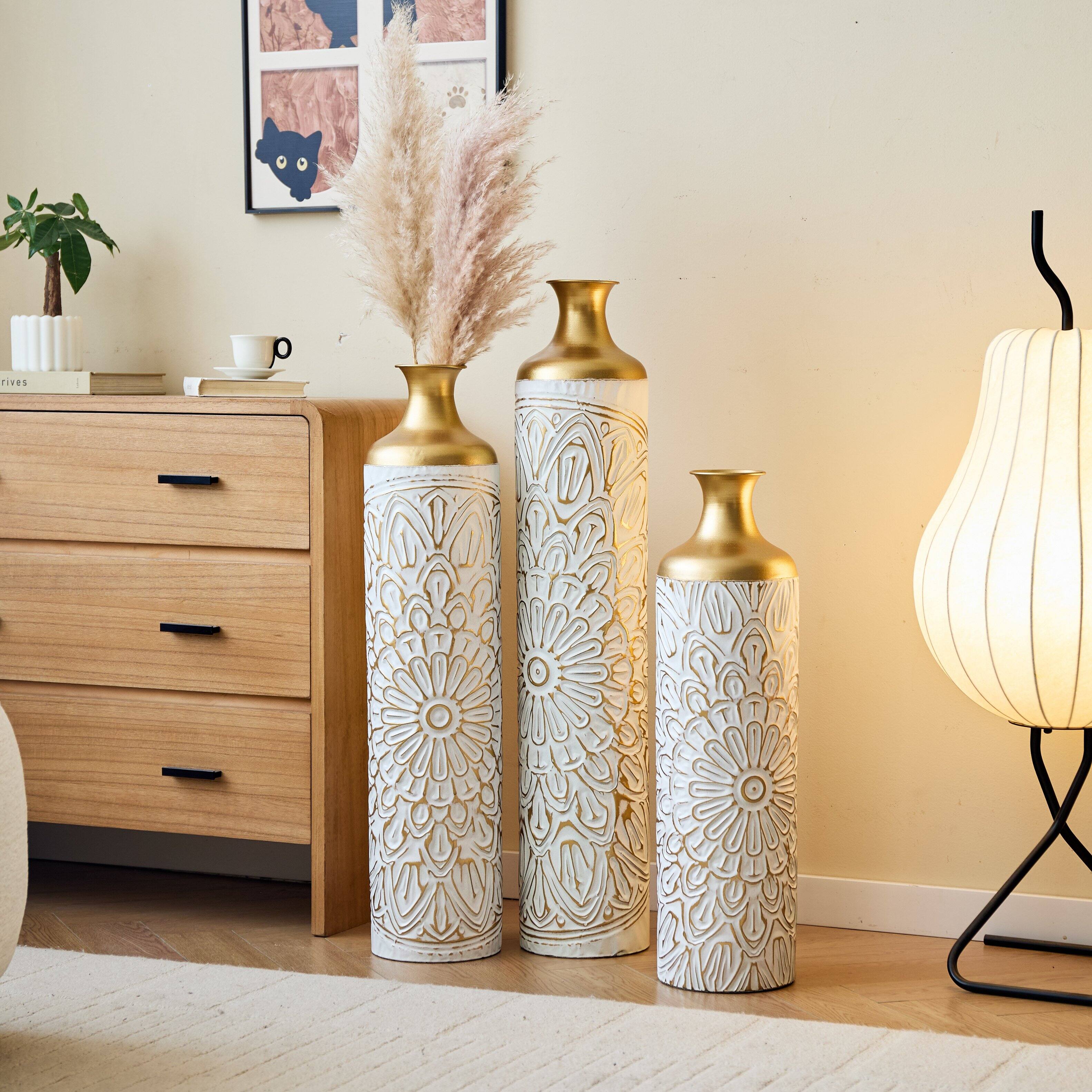 Alt View 2. Anysun - Modern Droplet Shape White Metal Floor Vase 3-Piece Set - Glazed Finish for Home Decoration - White.