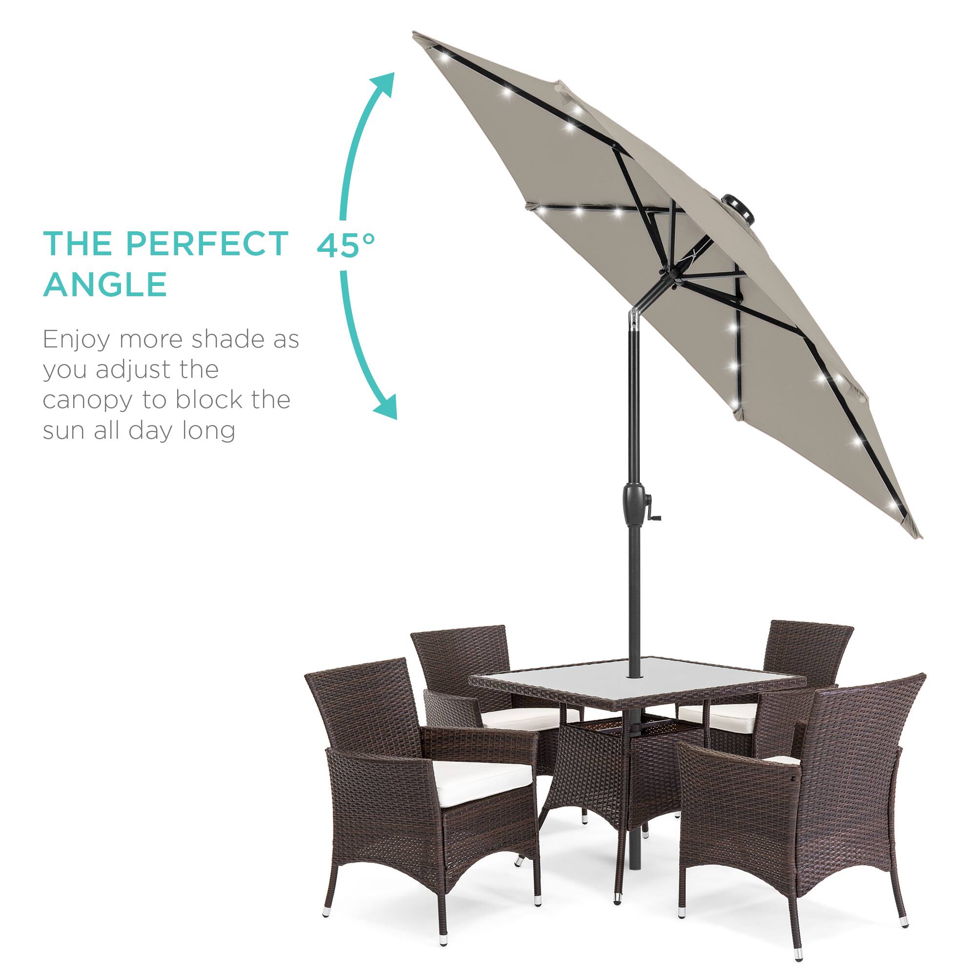 The perfect 45° angle. Enjoy more shade as you adjust the canopy to block the sun all day long.