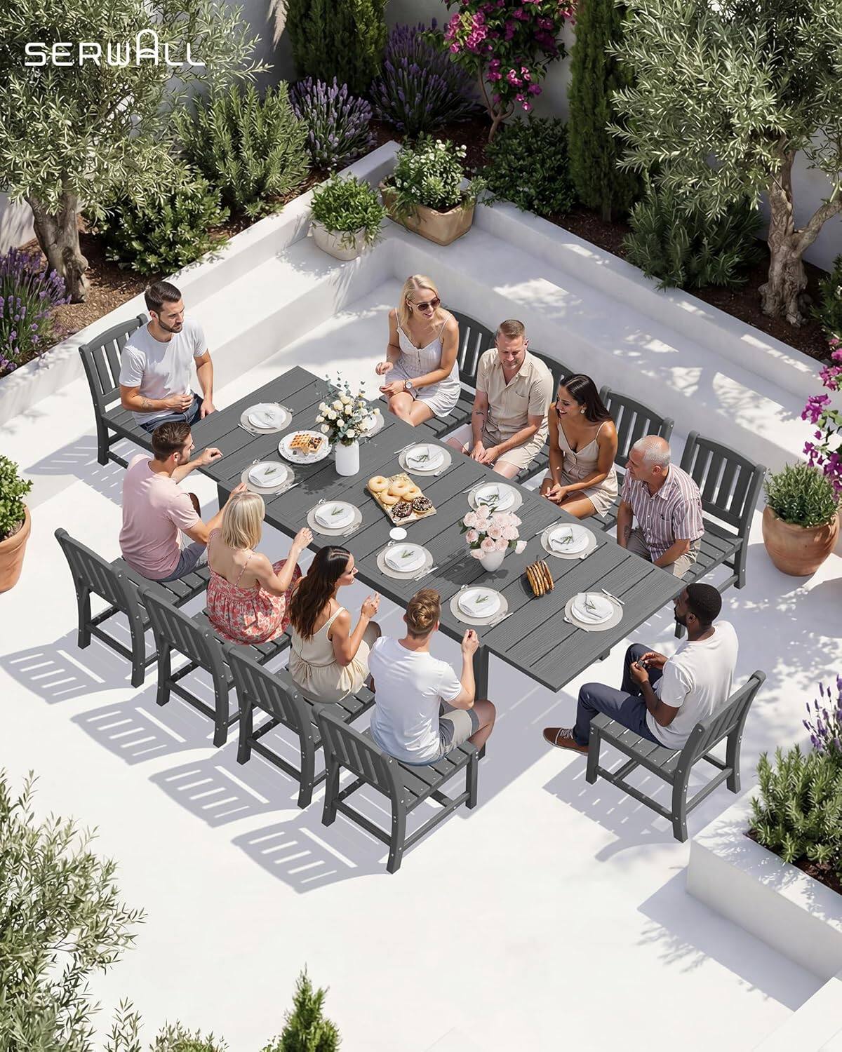 Alt View 3. SERWALL - SERWALL Outdoor Dining Chairs Set of 2, All-Weather HDPE Patio Armless Chairs Suitable Outdoor Dining Table, Grey - Grey.