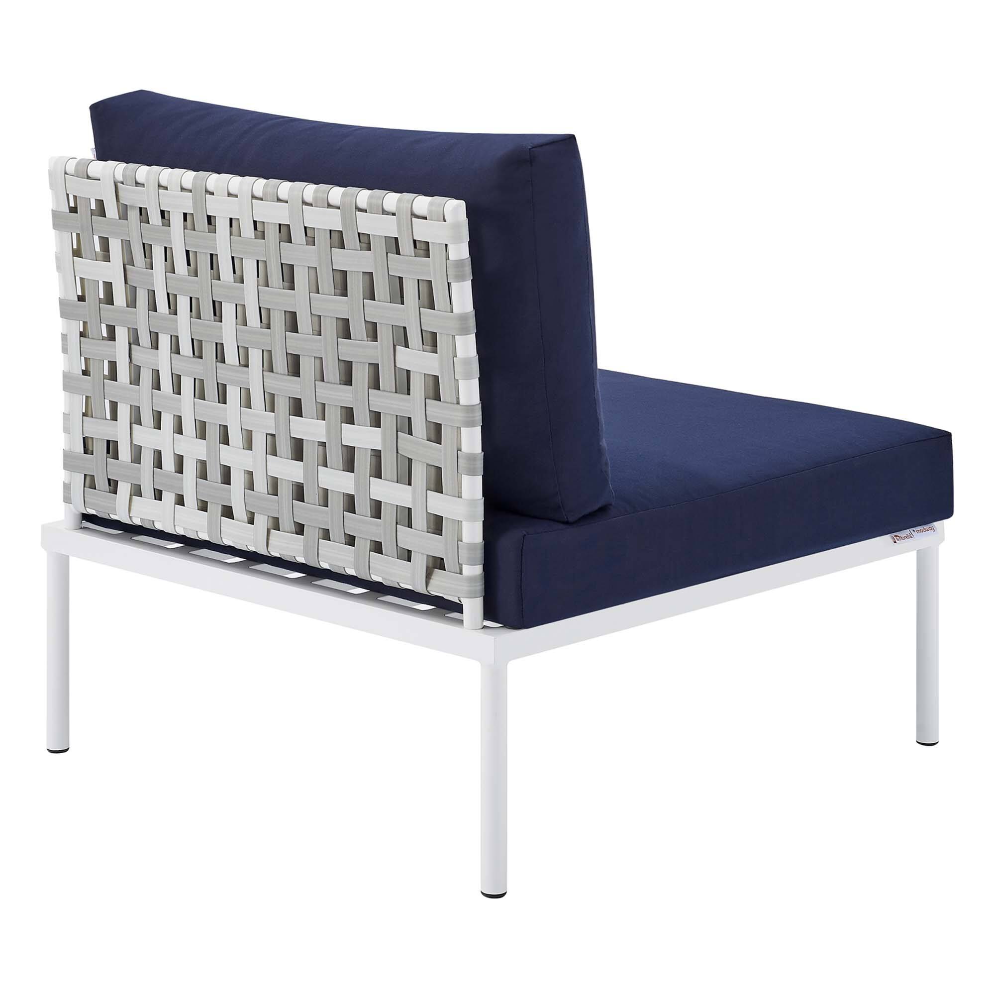 Alt View 2. Modway - Harmony Sunbrella® Basket Weave Outdoor Patio Aluminum Armless Chair by Modway - Taupe Navy.