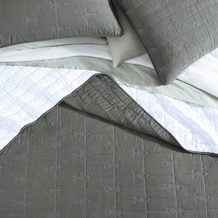 Back. Hivvago - Lightweight Dark Green Brick Fish Pattern 4 Piece Cotton Daybed Cover Set - Dark Green.