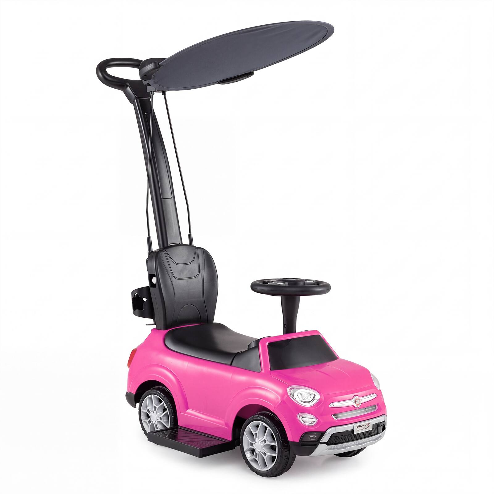 Front. Costway - Costway Licensed FIAT 3-in-1 Toddler Ride on Push Car with Canopy, Horn and Music for Kids - Pink.