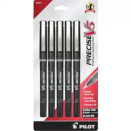 Pilot - Precise V5 Rollerball Pens, Extra Fine Point, 0.5mm, Ink, 5/Pack - Black
