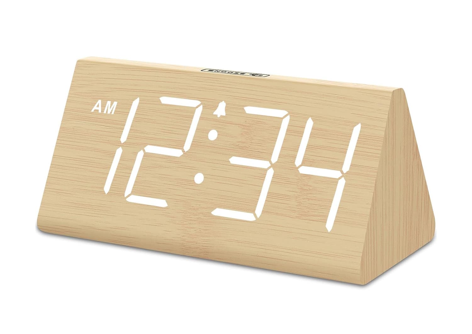 FINEAK - 5.96"W x 2.7"H Wooden Digital Alarm Clock with Large Number, USB, Loud Alarm, Dimmer & Snooze - Bamboo