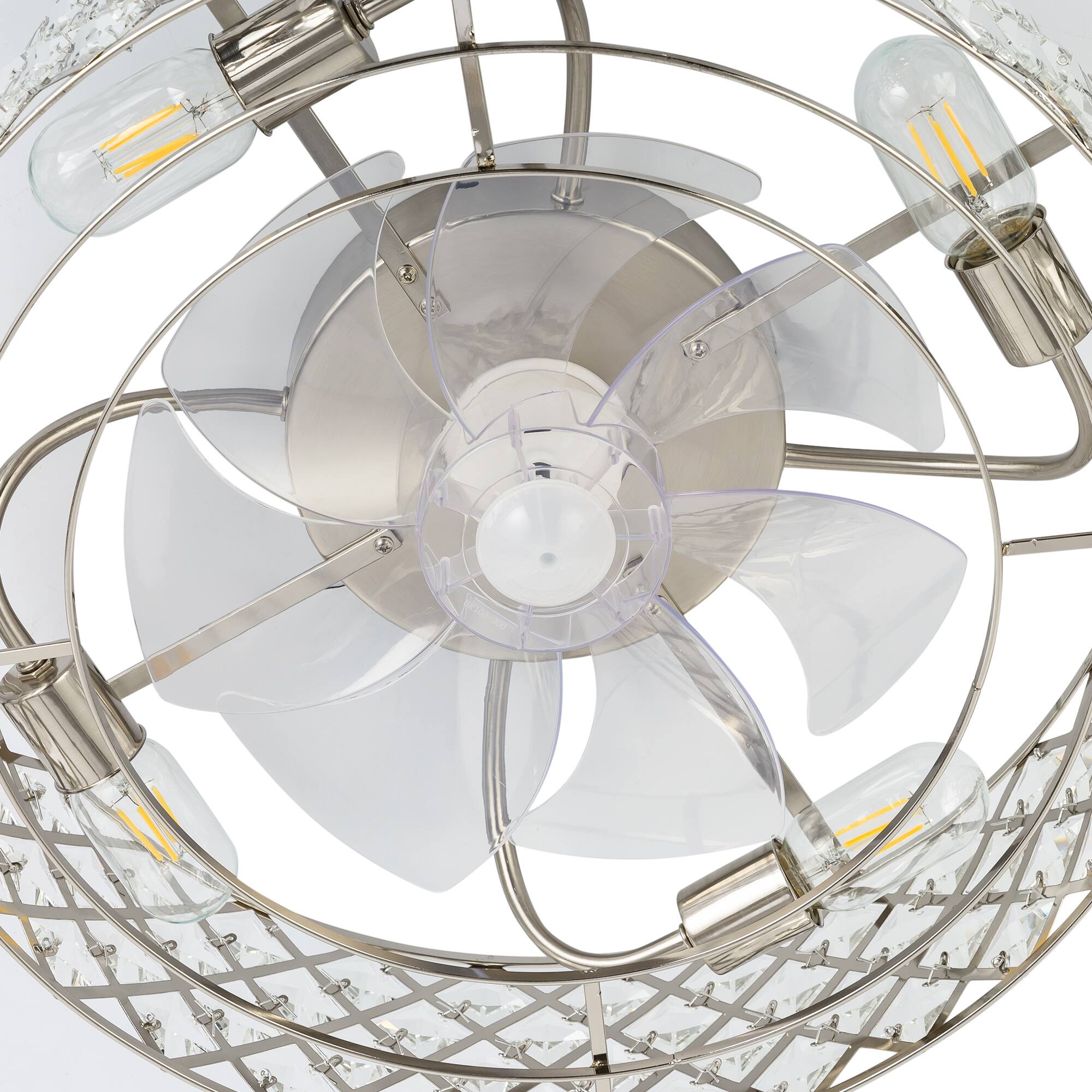 Alt View 5. Breezary - 19-Inch Ceiling Fan with Crystal Cage Shade, 7 Transparent ABS Blades, DC Motor, 6-Speed Remote Control, Timer, E26 Base - Satin Nickel.