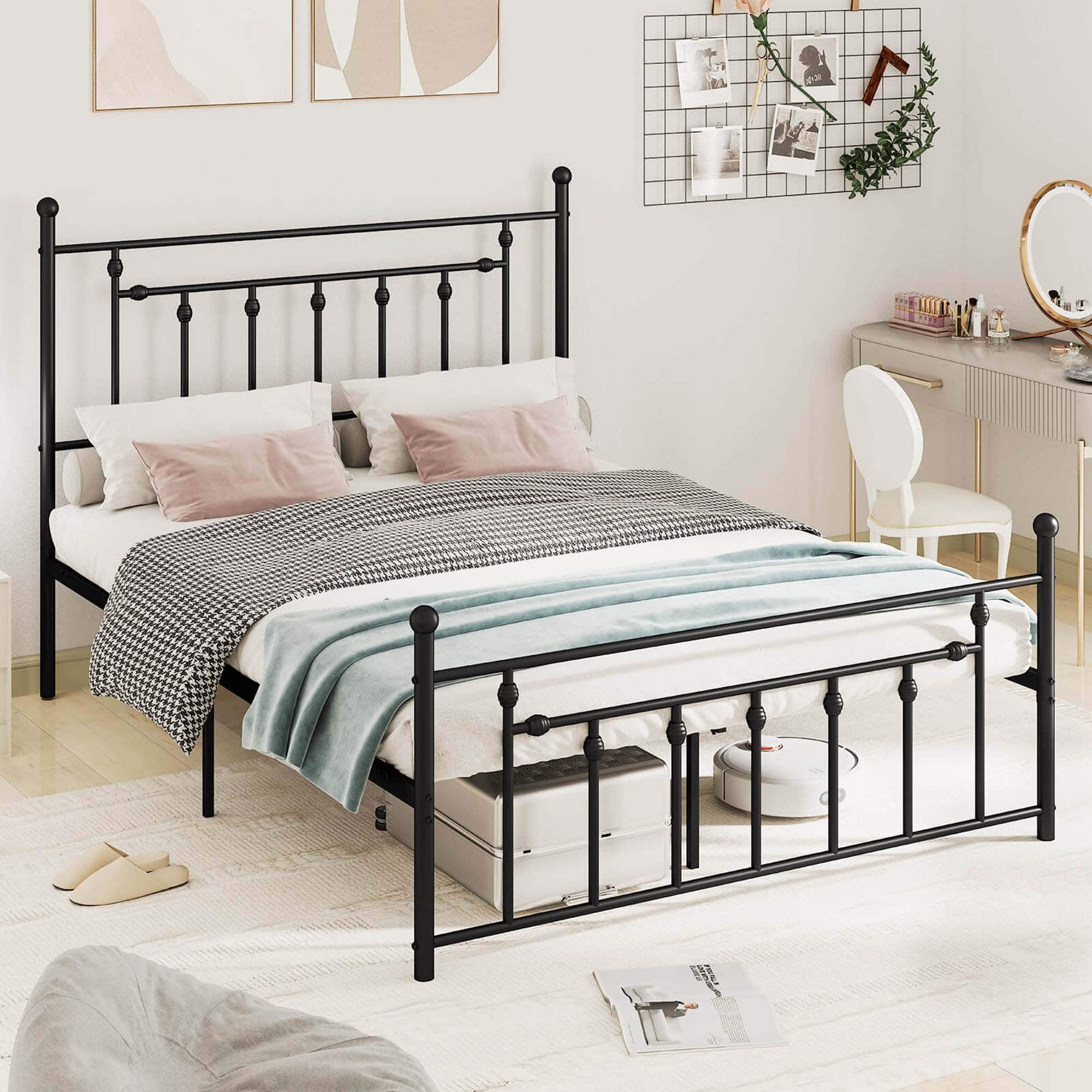 Alt View 2. Costway - Queen Size Metal Bed Frame with Headboard Under-bed Storage Mattress Foundation - Black.