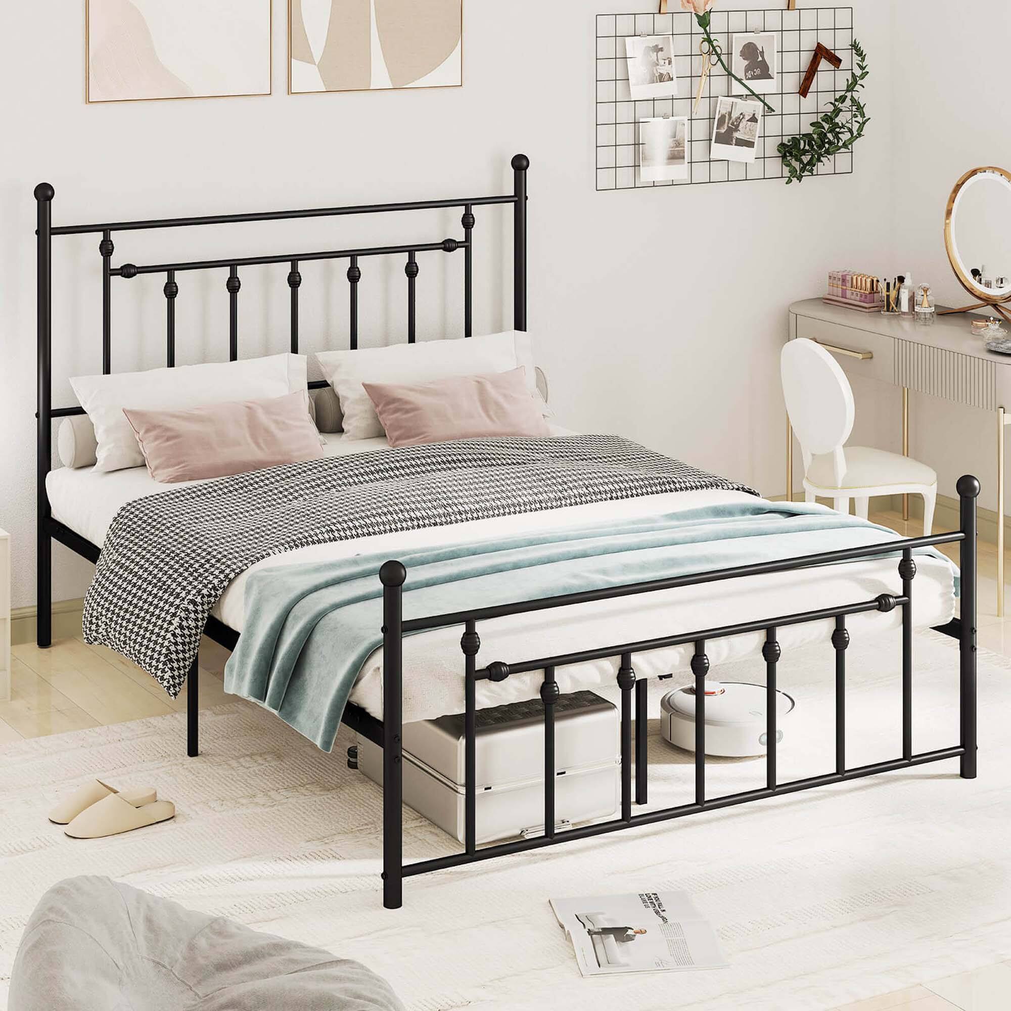 Alt View 2. Costway - Queen Size Metal Bed Frame with Headboard Under-bed Storage Mattress Foundation - Black.