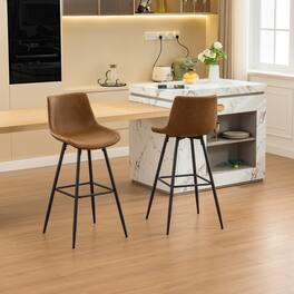 KERDOM - Bar Stools Set of 2, Vintage High Island Chairs for Home Pub, Tall Dining Chair 24/28 inches Height Coffee Counter Stool - Brown - 28'' Height