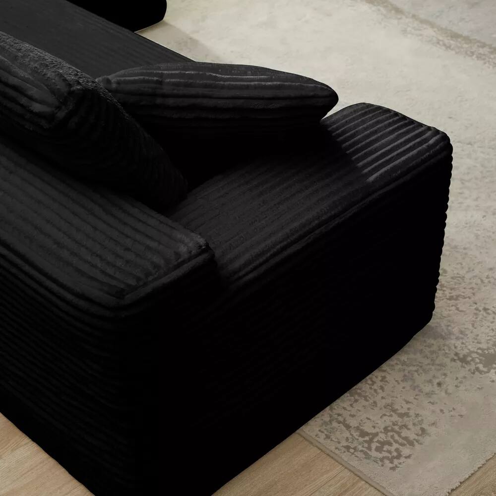 Alt View 5. Meqiodas - 109'' Modern Boneless Sofa Couch, Corduroy Modular Sectional Sofa With L-Shape Chaise, No Assembly Required - Black.
