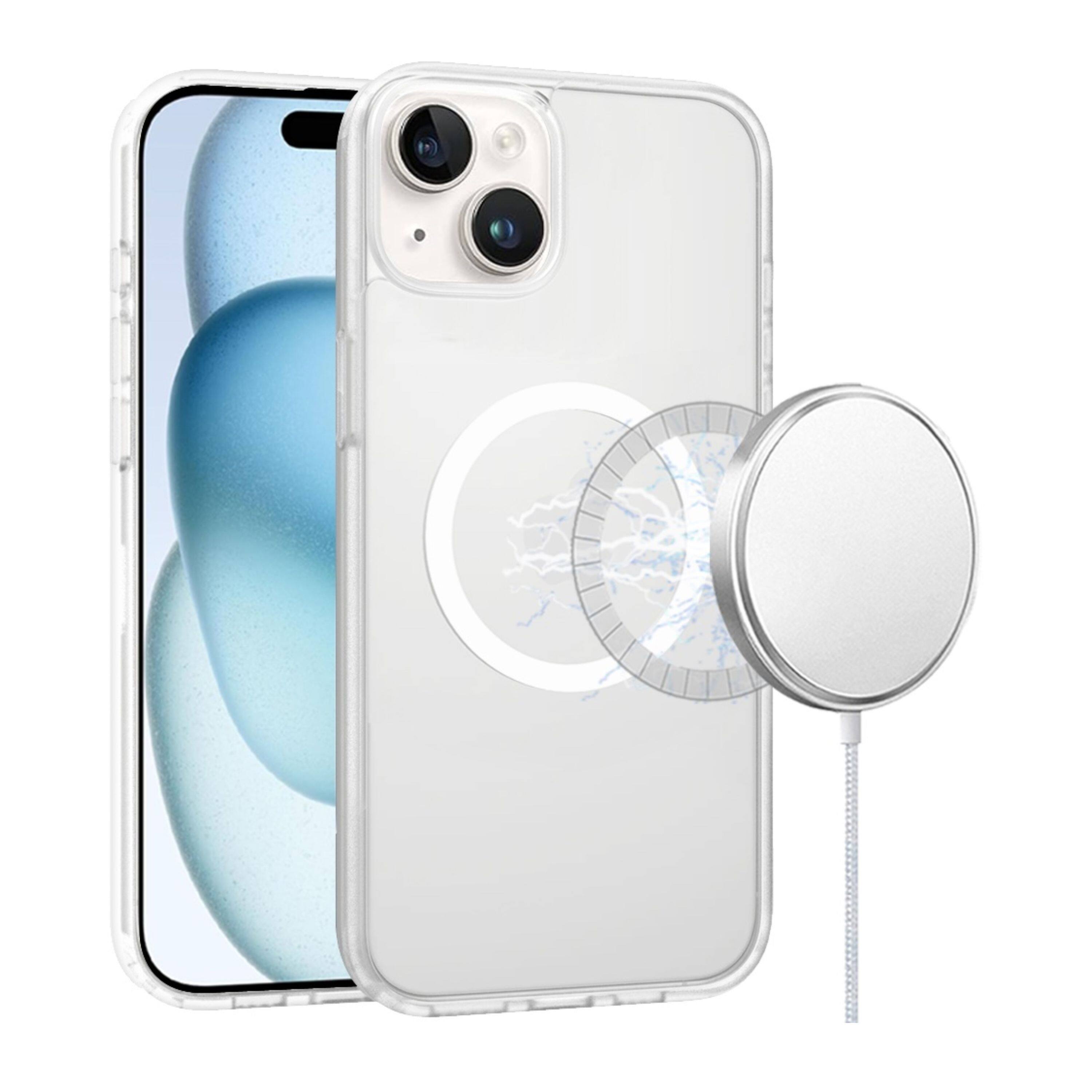Angle. Kitcheniva - Magnetic Circle Soft Touch Frosted Phone Case With 2 Pcs Tempered Glass For iPhone 15 Plus Clear - Clear.