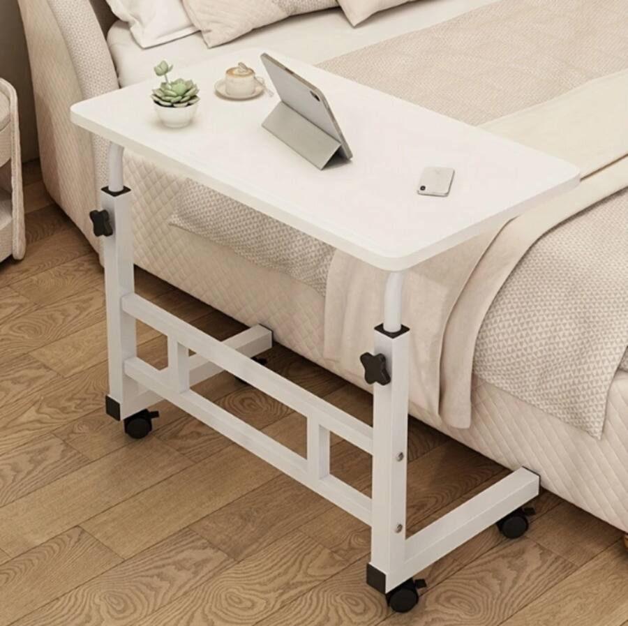 Back. We Growing - Mobile Lift Table, Computer Desk, Adjustable Height, With Wheels Bedside Computer Desk, Sofa Side Table - Black.