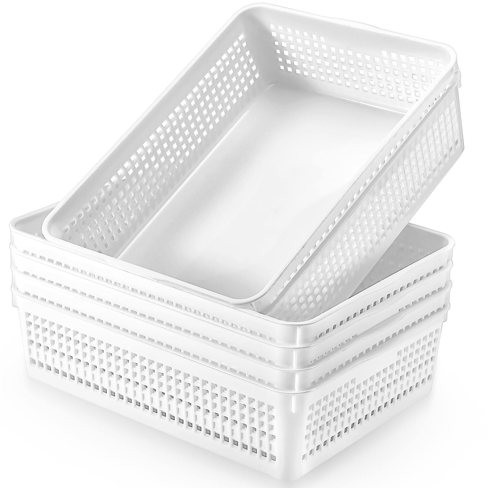 Dapper Styles - A4 Size Plastic Storage Basket Tray Paper Trays Desktop File Letter Organizer For Classroom Office Home - White