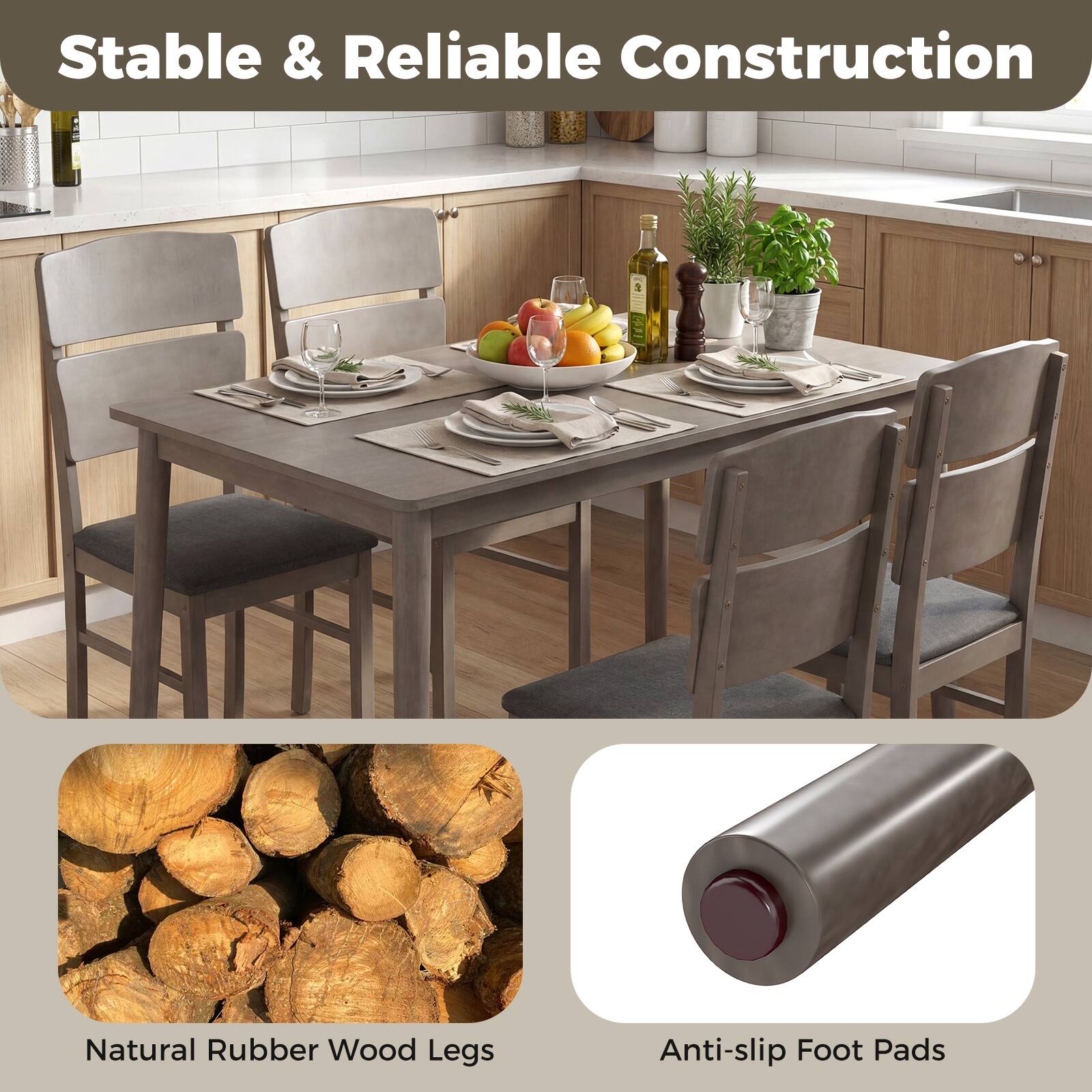 Stable & Reliable Construction

Natural Rubber Wood Legs

Anti-slip Foot Pads