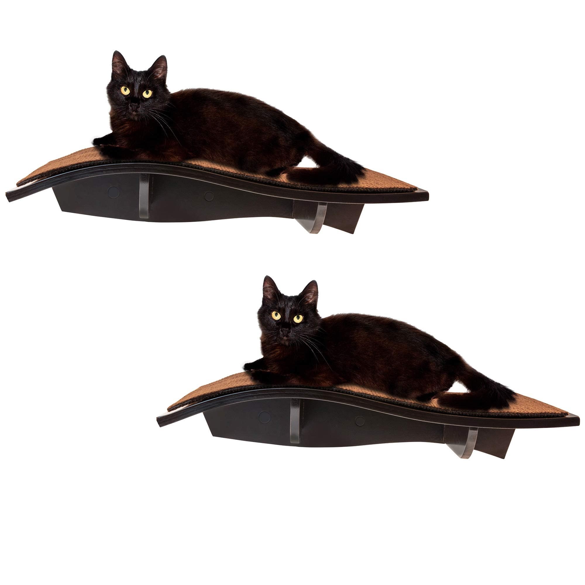 Front. Arf Pets - Cat Shelf, Wall-Mounted Curved Wooden Cat Perch - Holds Cats Up to 44 Lb - Pack of 2 - Brown.