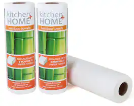 Kitchen + Home - Bamboo Paper Towels Heavy Duty Washable Reusable Rayon Towels - 2 Rolls