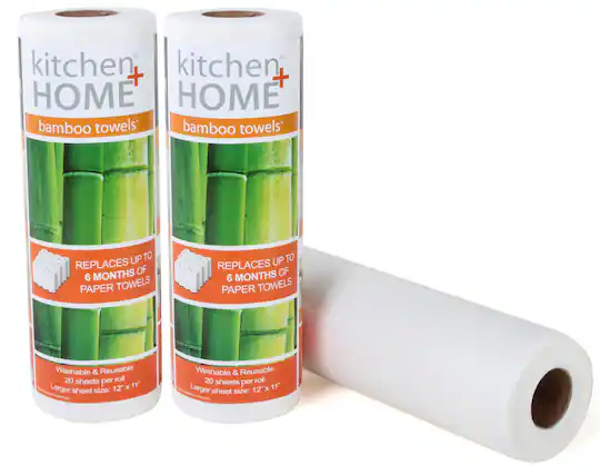 kitchen + HOME
bamboo towels*
REPLACES UP TO 6 MONTHS OF PAPER TOWELS
Washable & Reusable
20 sheets per roll
Larger sheet size: 12" x 11"