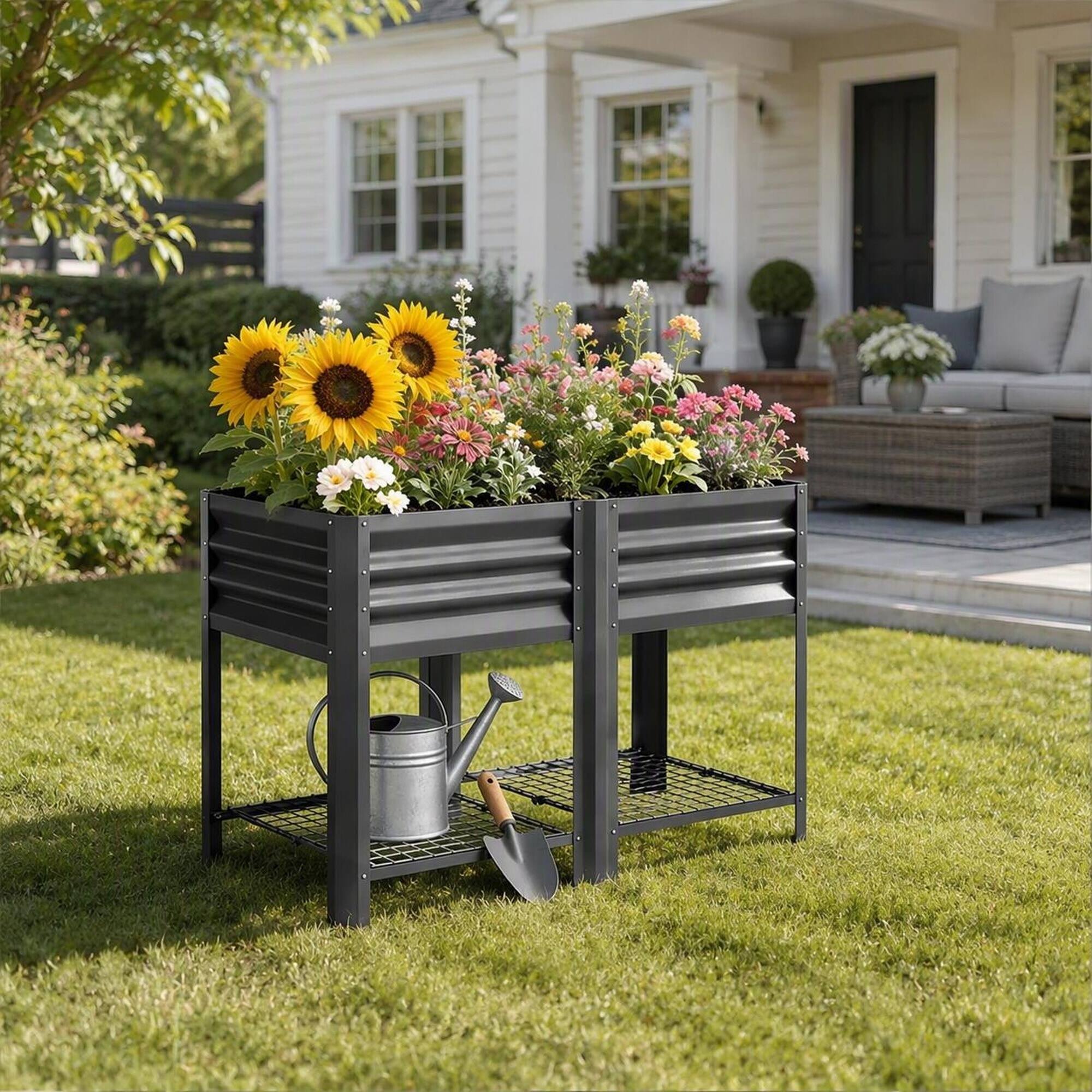 Alt View 1. RYHNUYNE - Elevated Outdoor Planter Box with Stand, 39.6 Gallon Galvanized Steel Raised Garden Bed, Dark Gray, 396 lbs - Dark Gray.