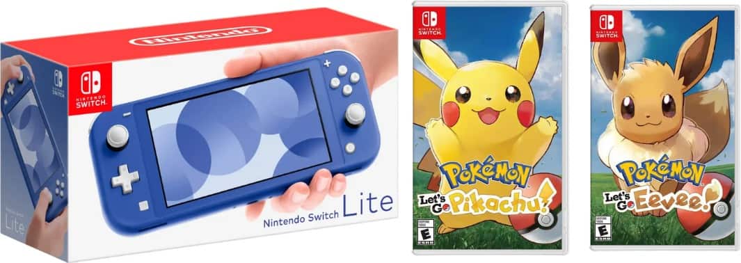Switch Lite Bundle With Pokemon Lets Go Evee & Lets Go Pikachu Games - Nintendo Switch