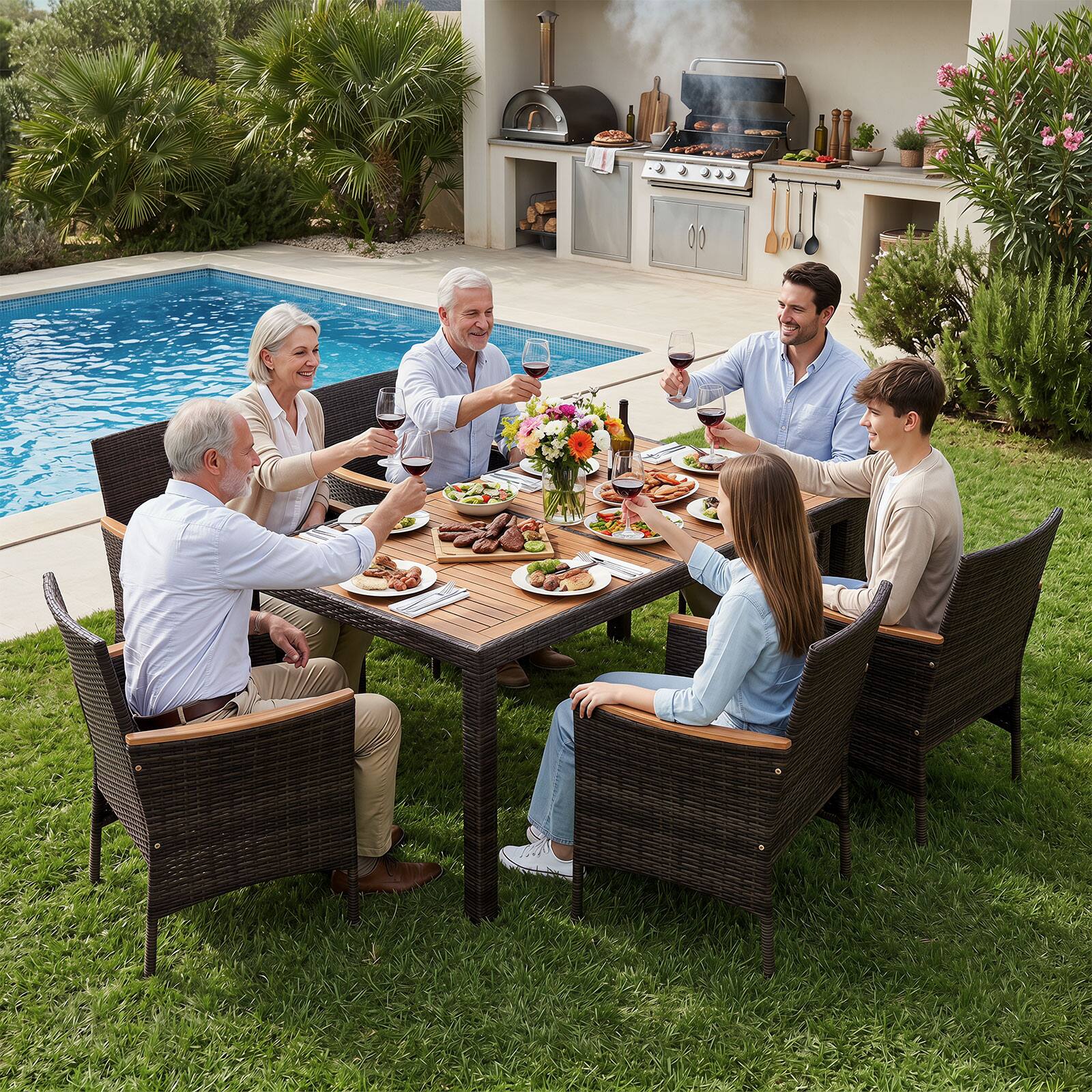 Alt View 1. Costway - Costway 7-Piece Patio Dining Set, Outdoor Conversation Set with Hand-Woven PE Wicker - Mixed Brown + Beige + Natural.
