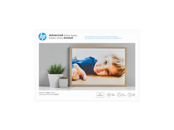 Advanced Photo Paper
Papier photo évolué
Enhanced photo projects with bright glossy photo paper
Des projets photo améliorés avec du papier photo glacé brillant
Designed for INKJET printers
Conçu pour les imprimantes INKJET
13x19"
359 x 483 mm
20 Sheets
20 Feuilles
66 lb
250 g/m²
Glossy
Glace