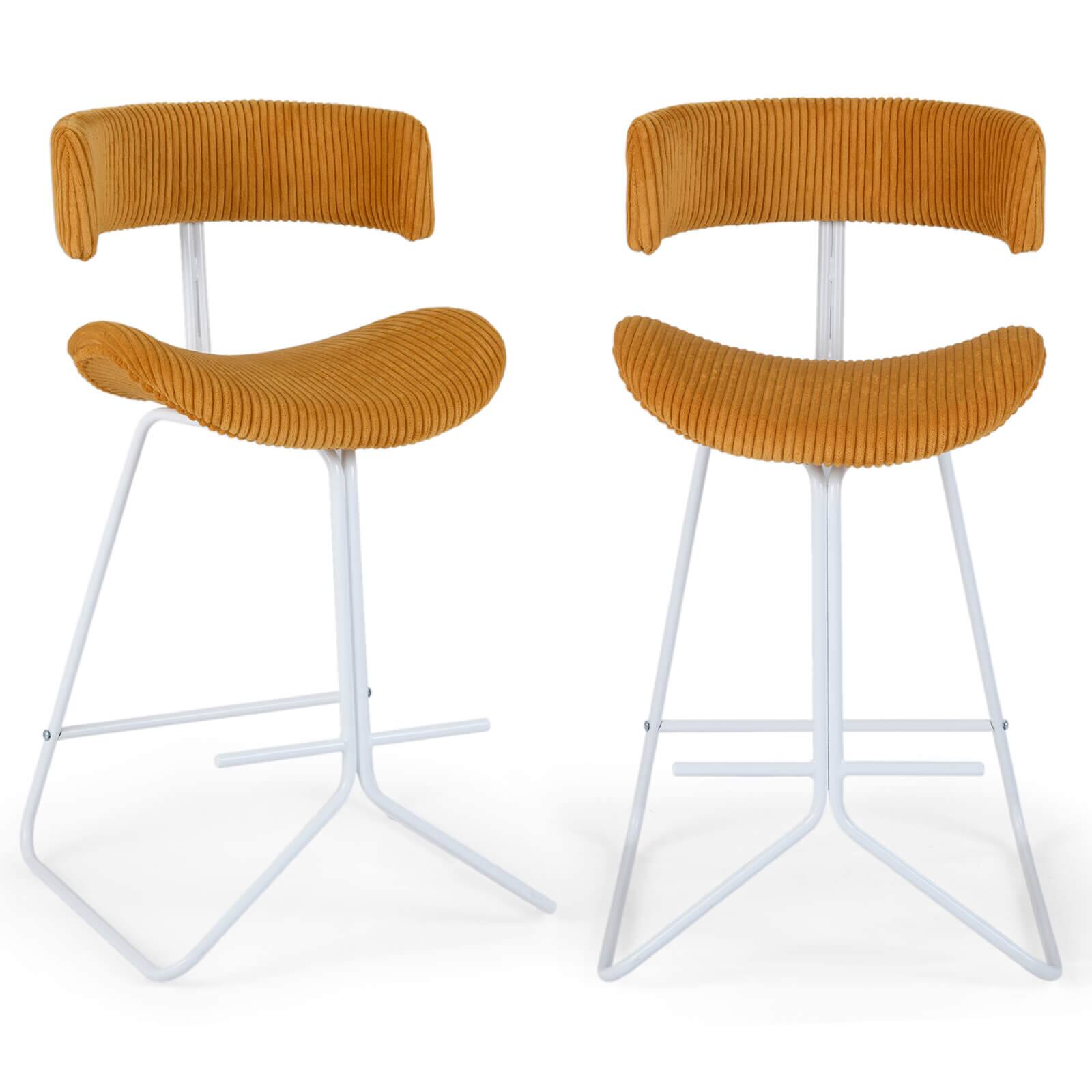 Costway - Counter Height Stools Set of 2 with Curved Back, Padded Seat, Metal Legs, Footrest - Orange + White