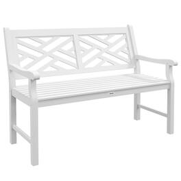 Outsunny - Outdoor Garden Bench, Wooden Frame Patio Bench with Geometric Pattern, 43.25 Inch Weatherproof 2-Person Love Seat - White