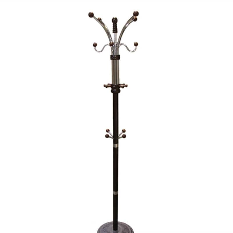ALEXOUN - 73" Chrome & Oak Coat Rack - Composite Wood Standing Hanger, 60 lbs Capacity, 19" Base, 1pc - Black