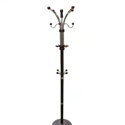 Front. ALEXOUN - 73" Chrome & Oak Coat Rack - Composite Wood Standing Hanger, 60 lbs Capacity, 19" Base, 1pc - Black.