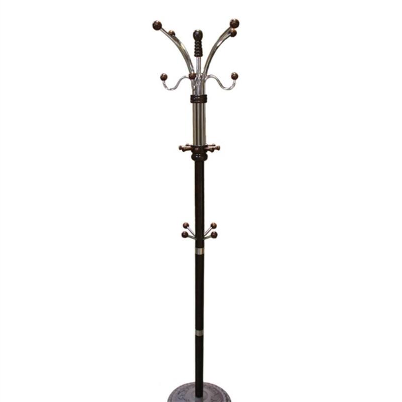 Front. ALEXOUN - 73" Chrome & Oak Coat Rack - Composite Wood Standing Hanger, 60 lbs Capacity, 19" Base, 1pc - Black.
