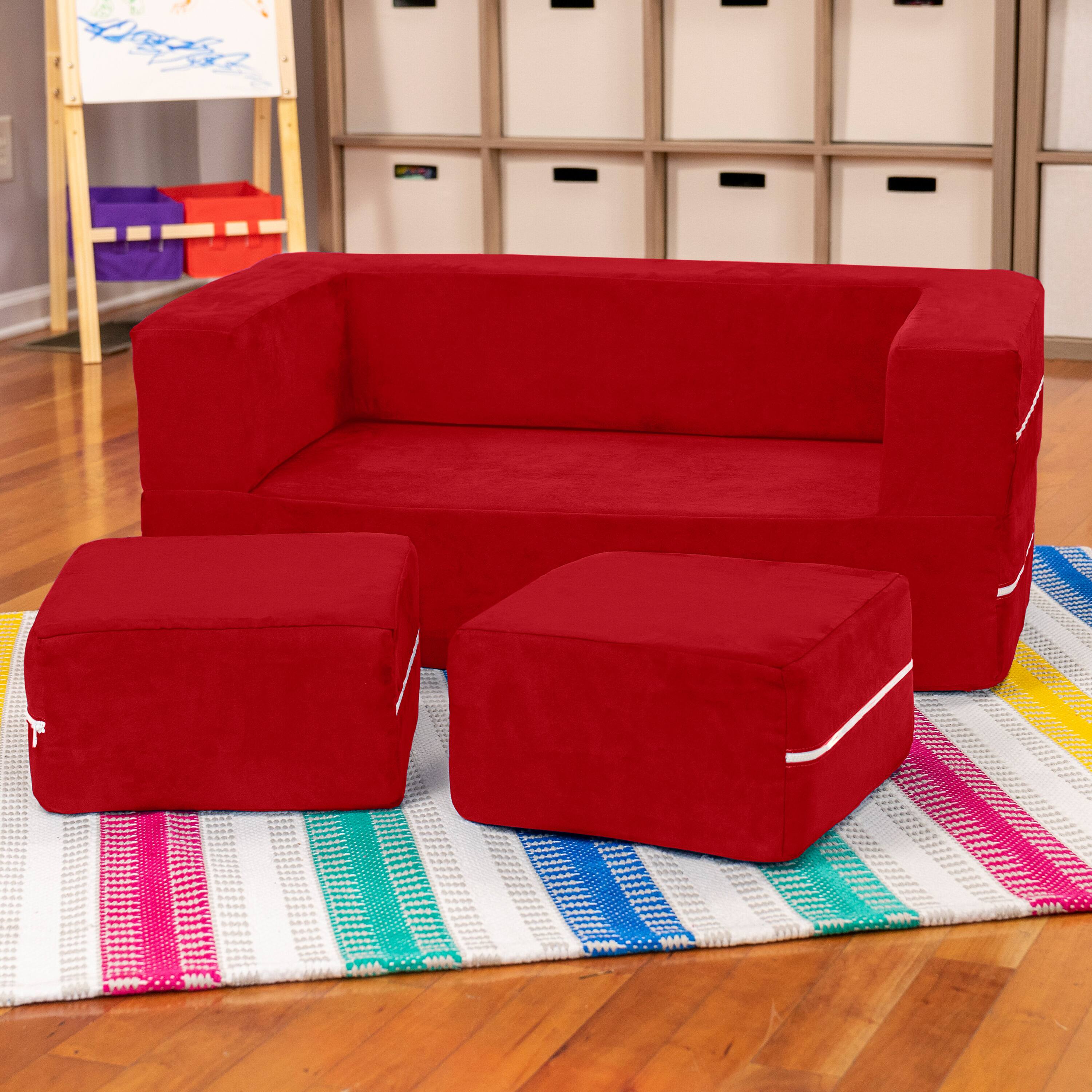 Alt View 1. Jaxx - Jaxx Zipline Kids Modular Loveseat & Ottomans/Fold Out Lounger, Cherry - Cherry.