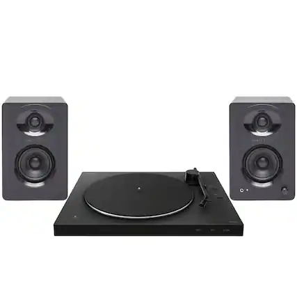 Front. Sony - Sony PS-LX310BT Wireless Turntable with Bluetooth Connectivity with 3-Inch Powered Studio Monitors Pair (Black) bundle.