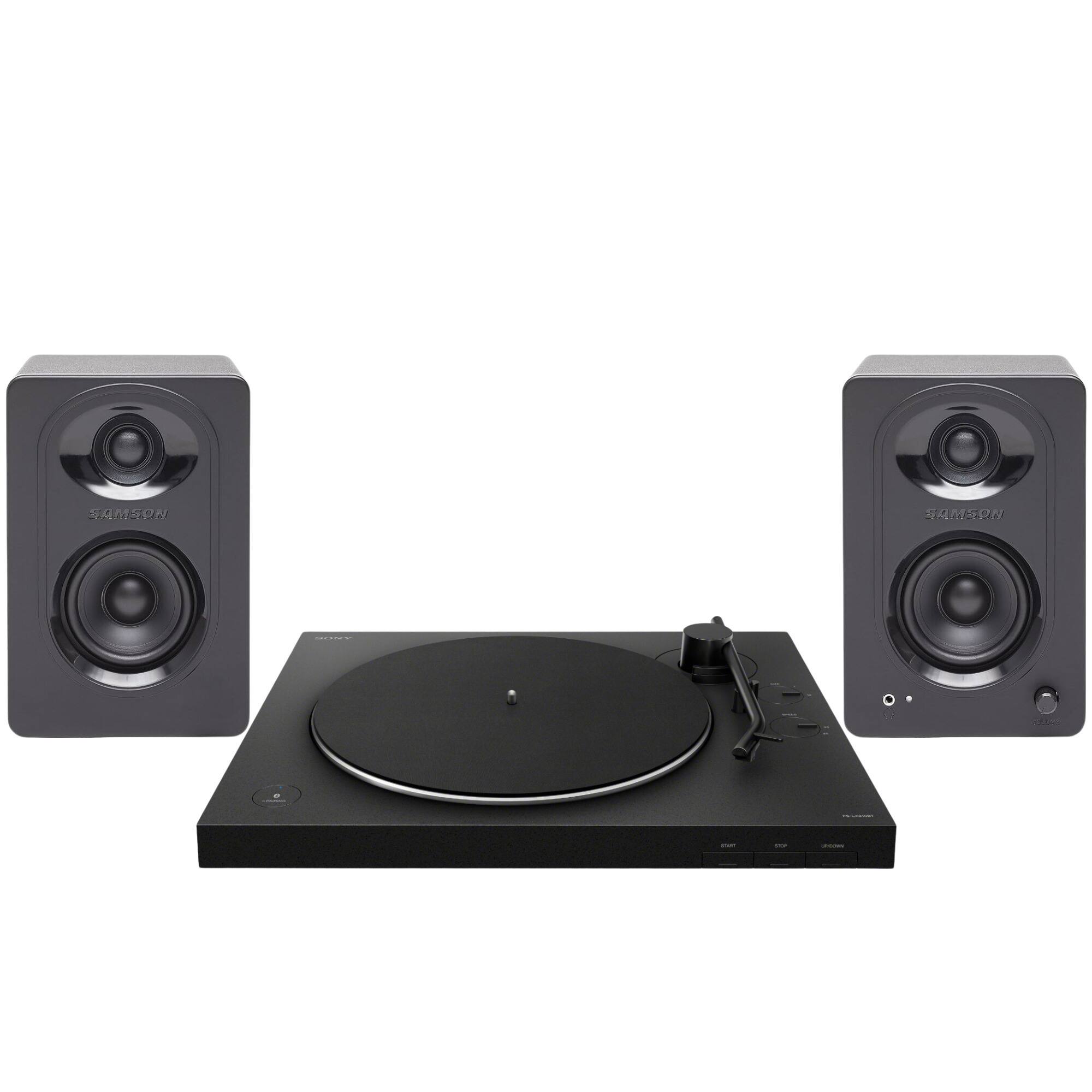 Front. Sony - Sony PS-LX310BT Wireless Turntable with Bluetooth Connectivity with 3-Inch Powered Studio Monitors Pair (Black) bundle.