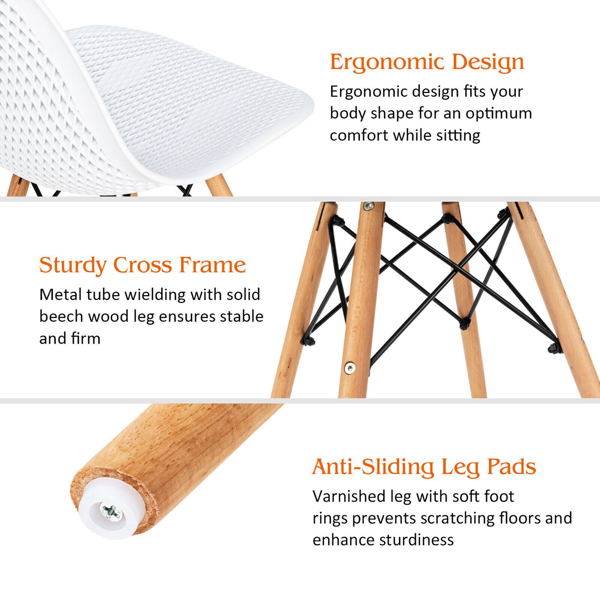 **Ergonomic Design**  
Ergonomic design fits your body shape for an optimum comfort while sitting

**Sturdy Cross Frame**  
Metal tube welding with solid beech wood leg ensures stable and firm

**Anti-Sliding Leg Pads**  
Varnished leg with soft foot rings prevents scratching floors and enhance sturdiness