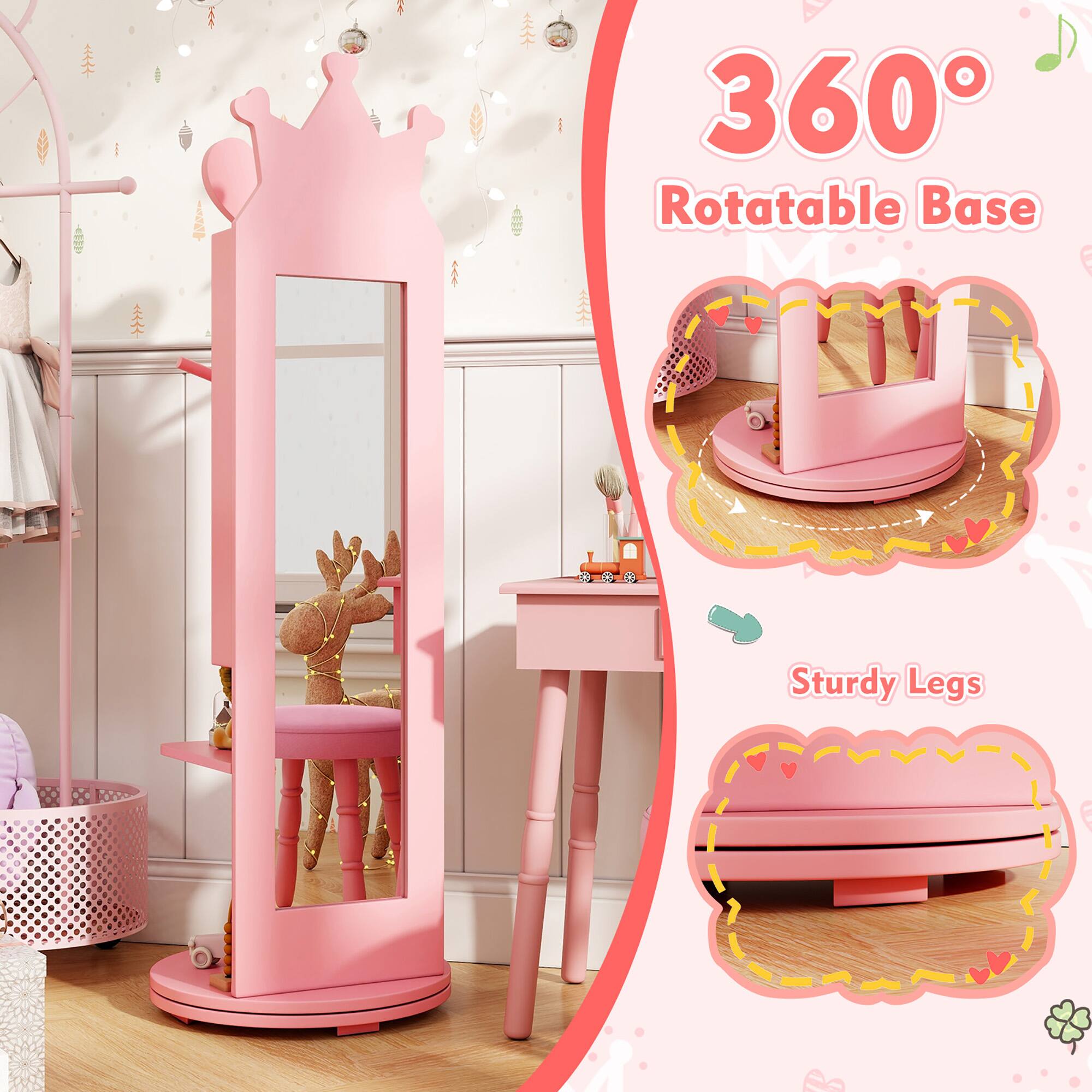 360° Rotatable Base  
Sturdy Legs