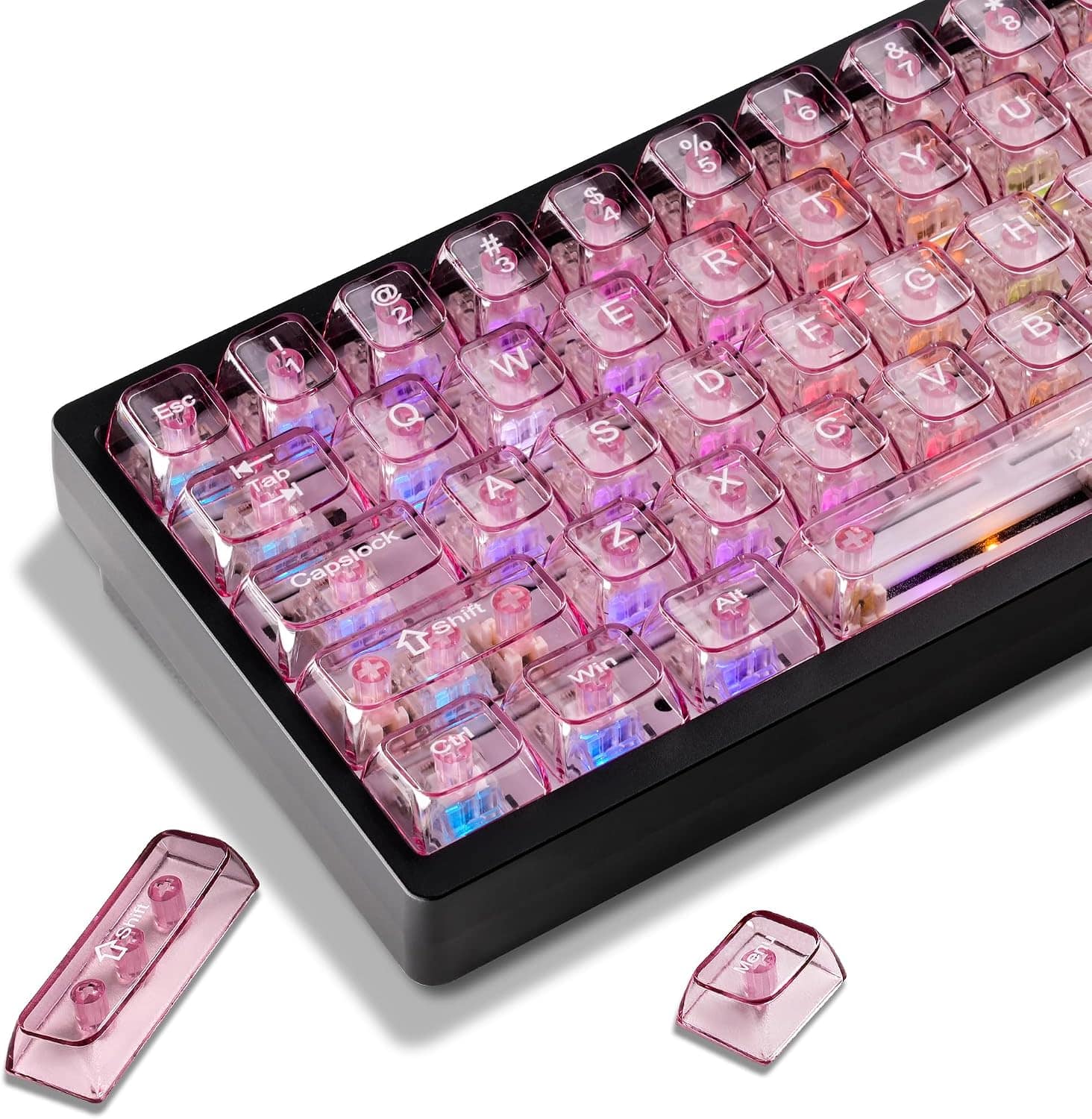 Womier - Clear keycaps,Transparent Crystal keycap Set,Shine Through MDA Profile for Cherry Mx Switches Mechanical Keyboard - Pink
