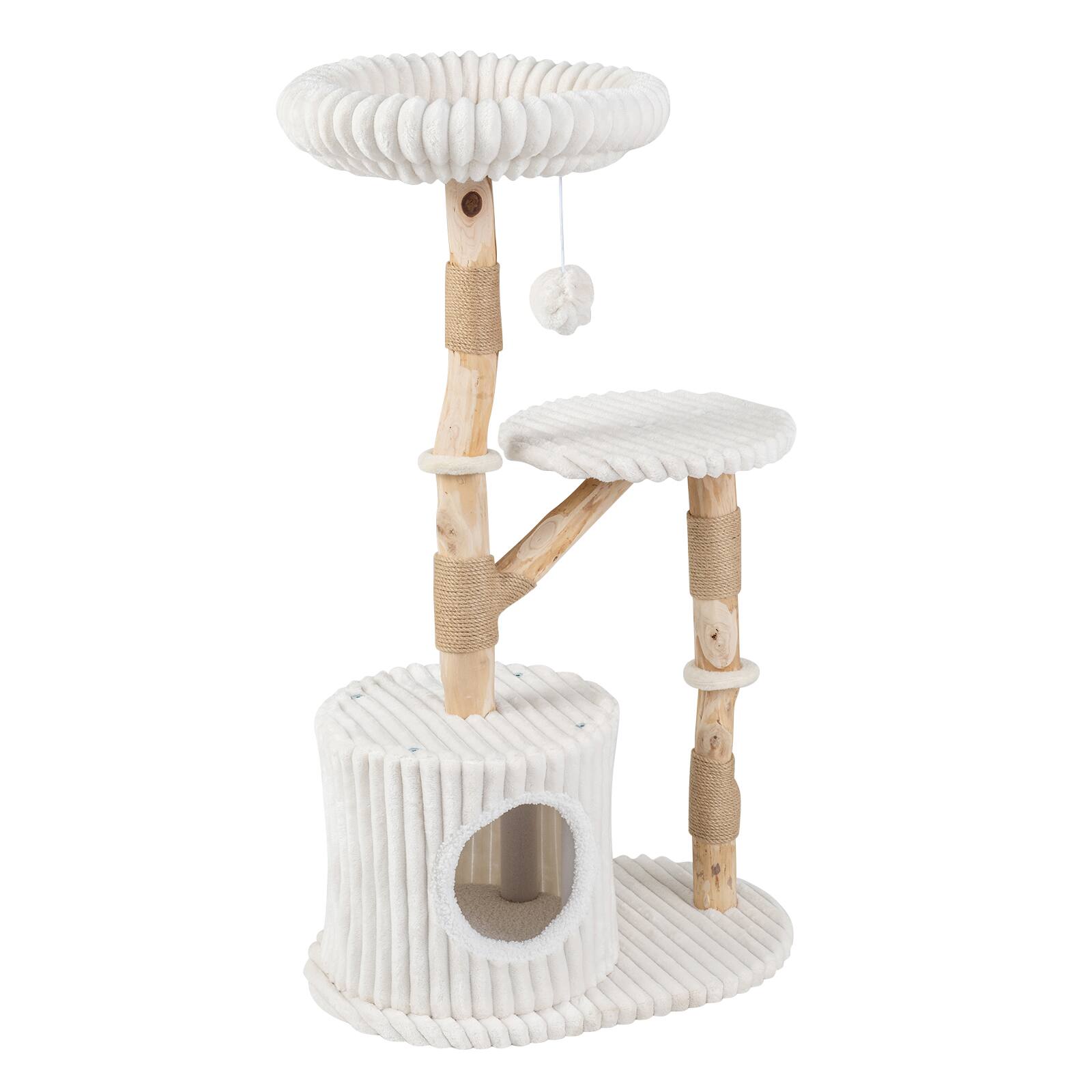 Alt View 9. Gymax - Gymax 41 Inch Tall Modern Cat Tower w/Real Wood BranchesScratching PostsCozy Bed Beige - Beige.
