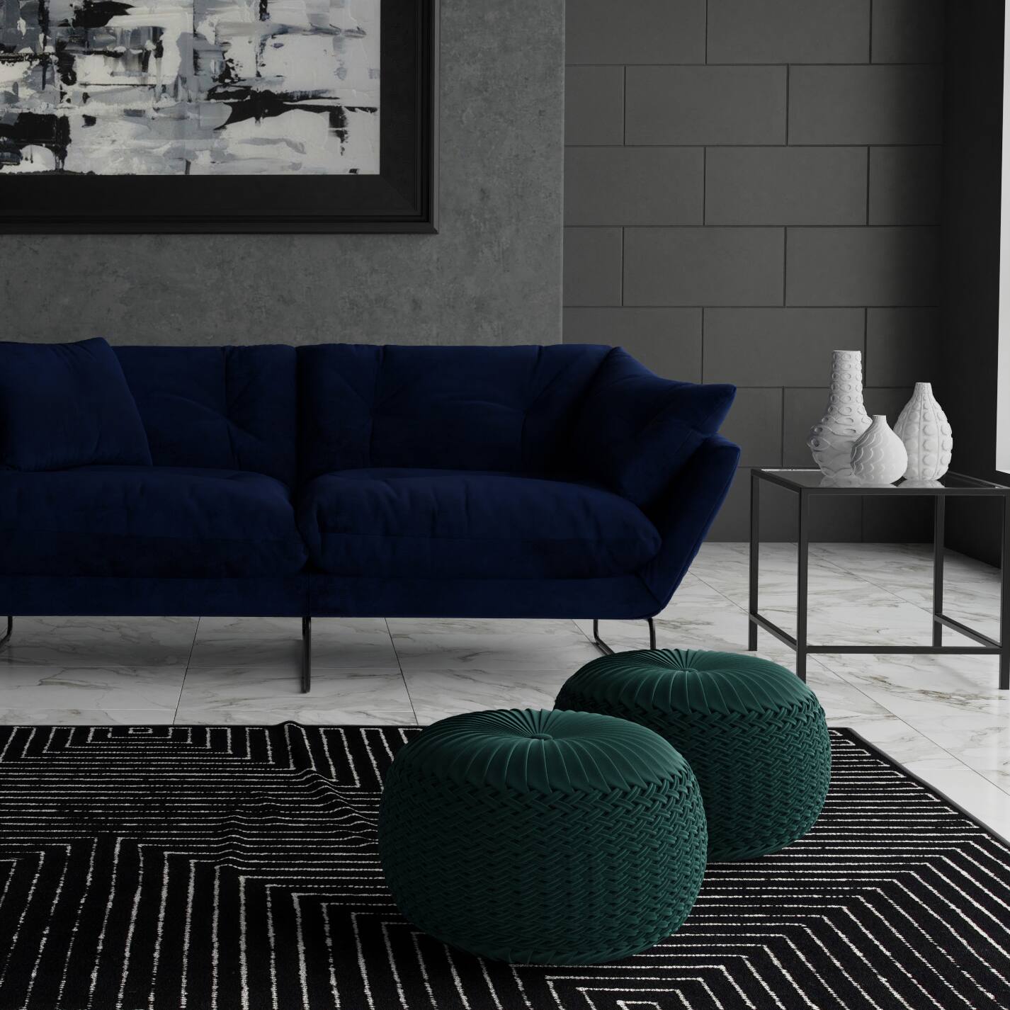 Angle. Simpli Home - Grafton Velvet Round Pouf - Teal.