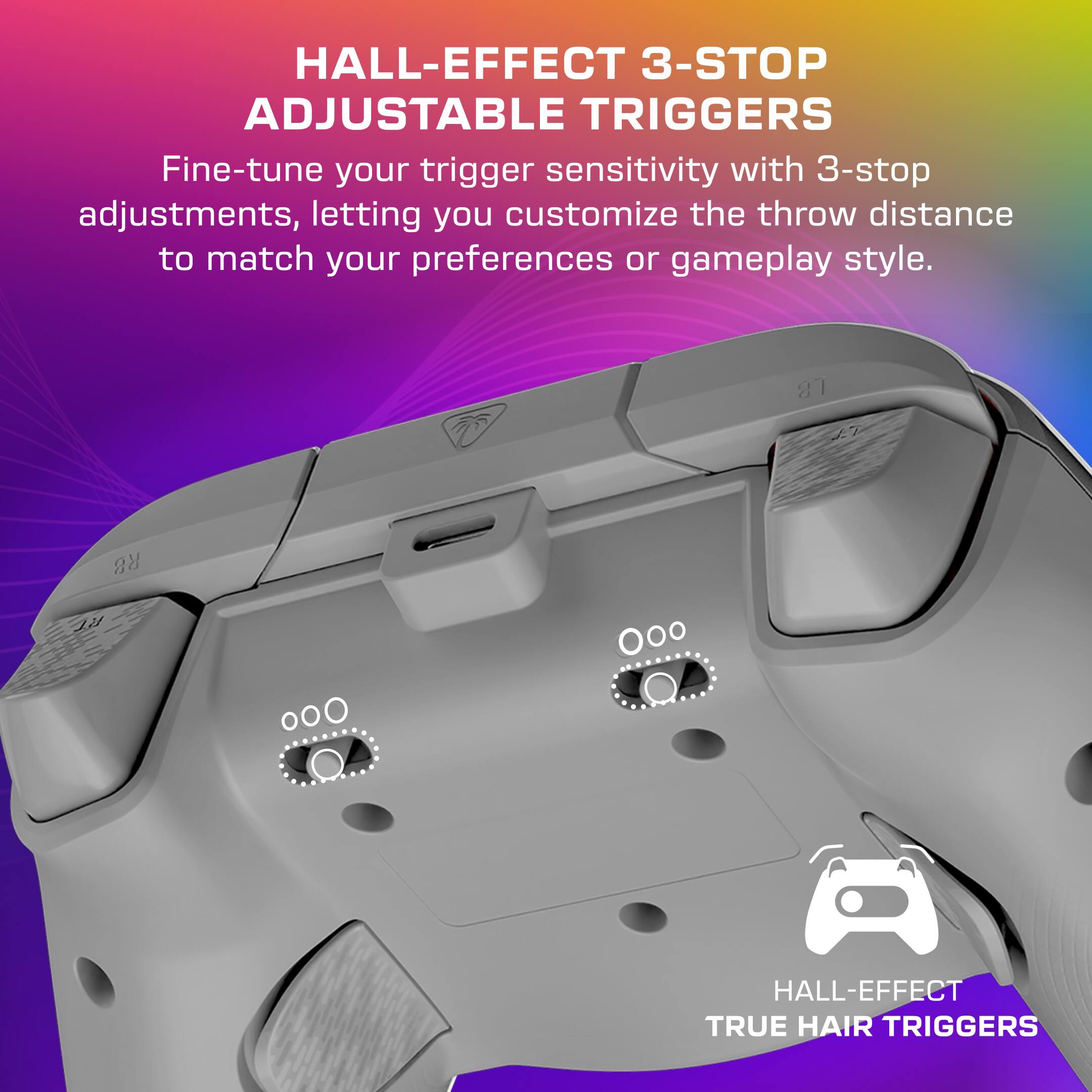 Hall-Effect 3-Stop Adjustable Triggers: Fine-tune your trigger sensitivity with 3-stop adjustments, letting you customize the throw distance to match your preferences or gameplay style. Hall-Effect True Hair Triggers.