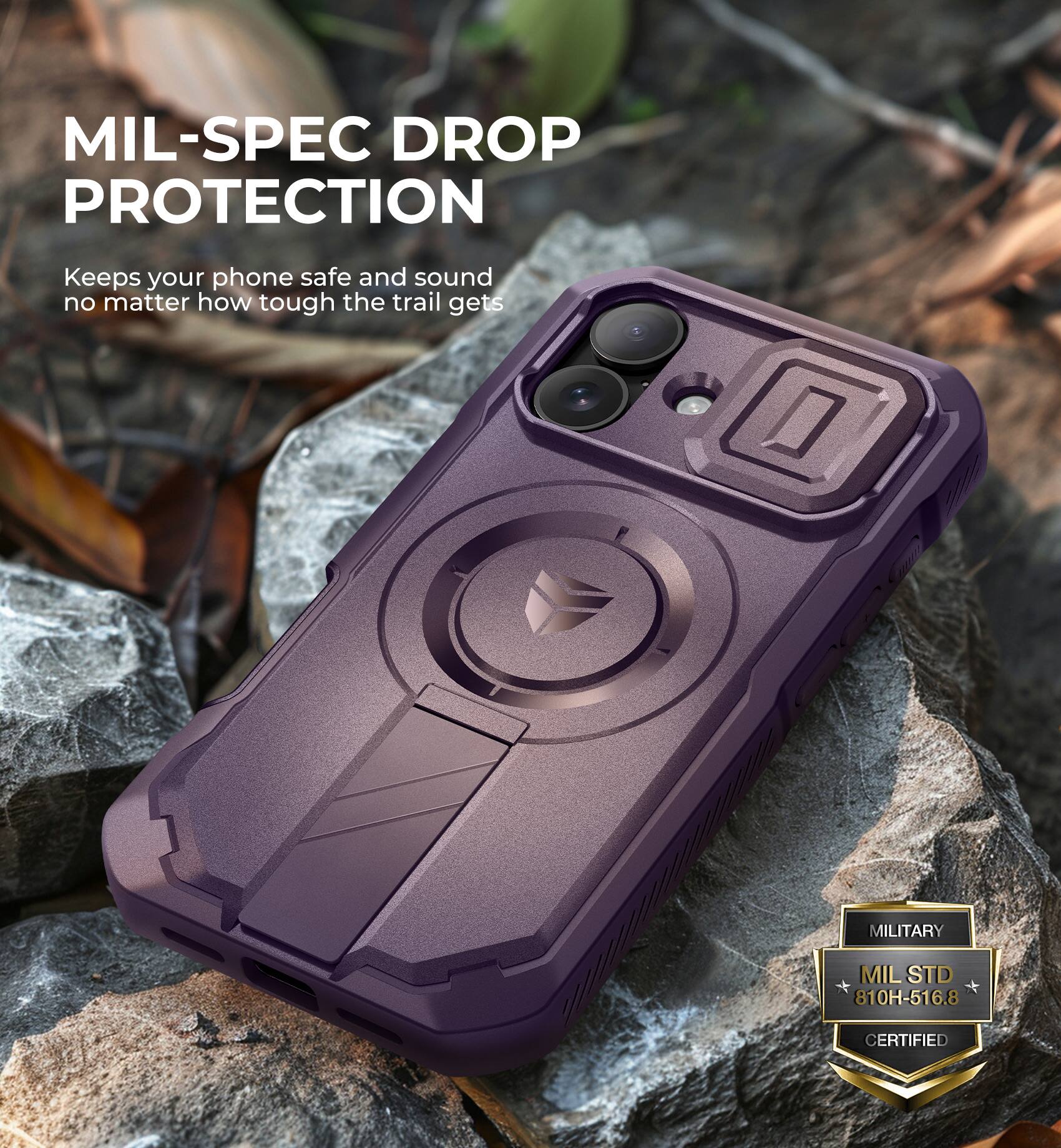 MIL-SPEC DROP PROTECTION
Keeps your phone safe and sound no matter how tough the trail gets
MILITARY MIL STD 810H-516.8 CERTIFIED