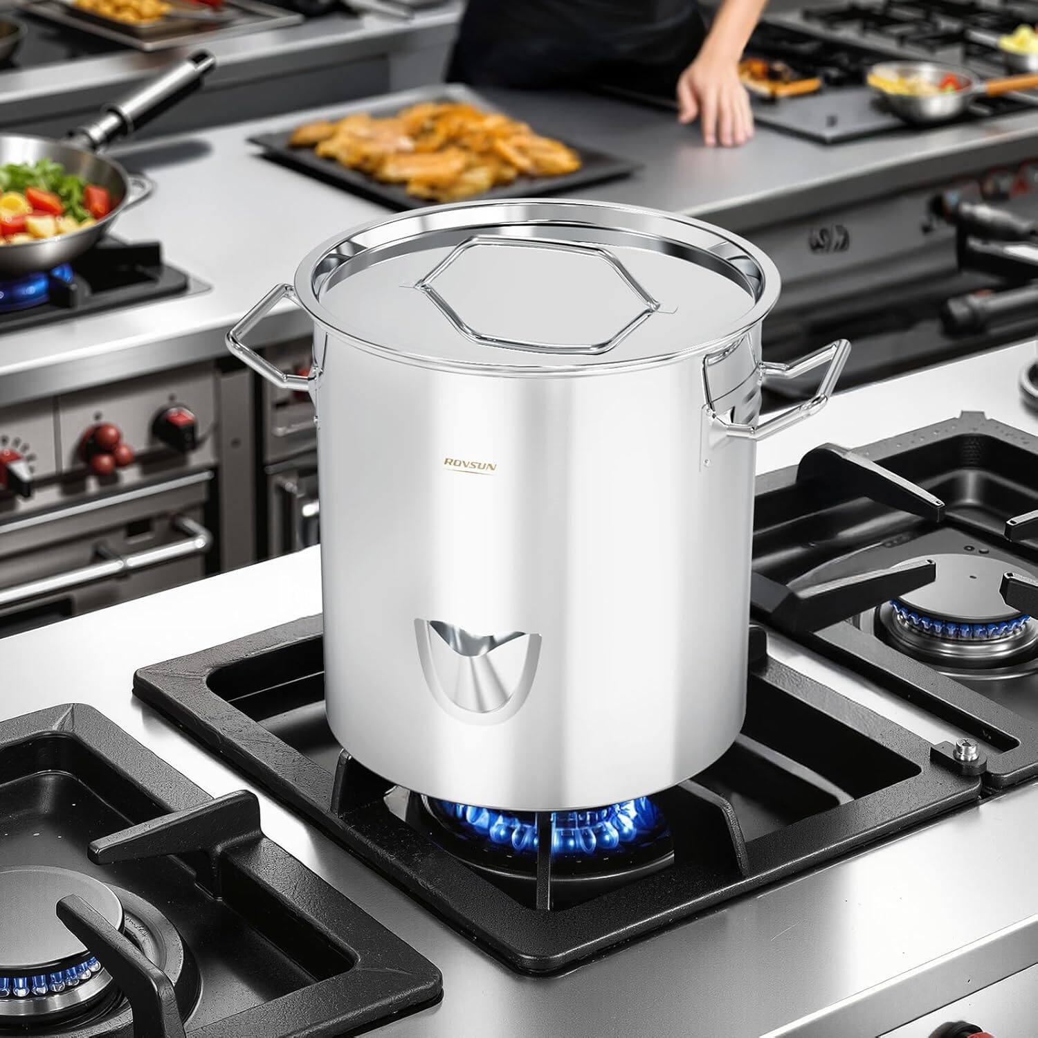 Angle. Winado - 20QT Stainless Steel Steamer Pot with Spout & Divider for Tamales, Seafood Cook - Silver.