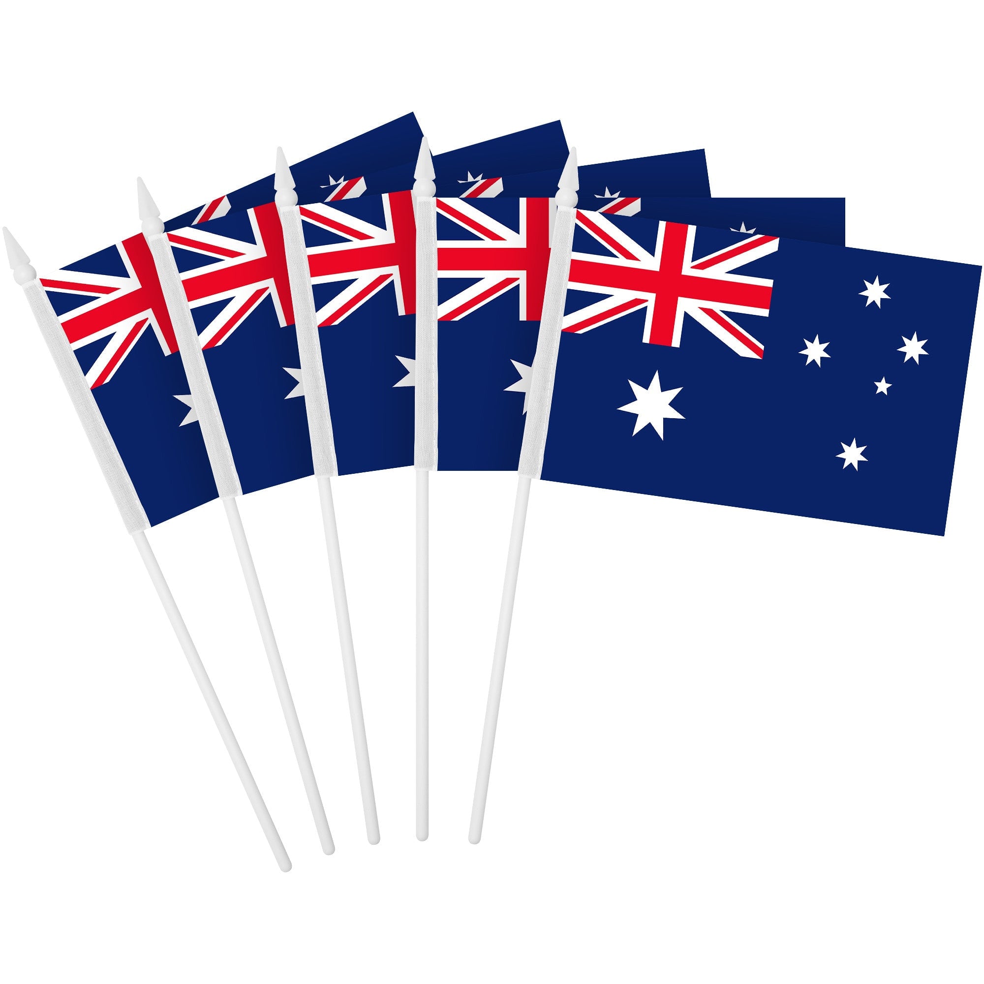 G128 - 24-Pack Handheld Australia Stick Flags, 4" x 6", Printed 150D Polyester with Plastic Spear Tip - Assorted Colors