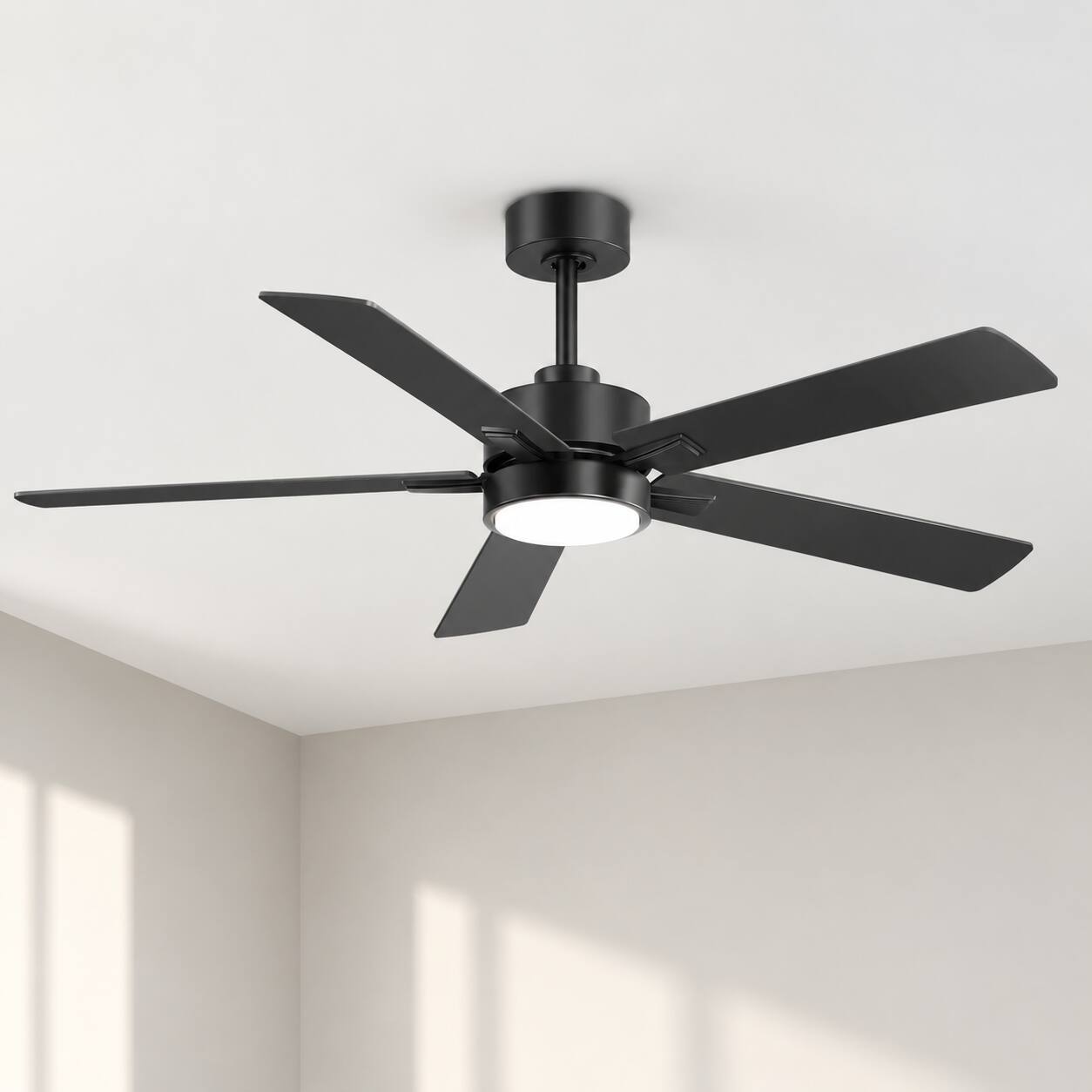 Front. Breezary - 52-inch Modern Indoor Ceiling Fan with LED Light, 5 Plywood Blades, 6-Speed DC Motor, APP&Remote, Timer, 5" Downrod - 52-inch Matte Black.