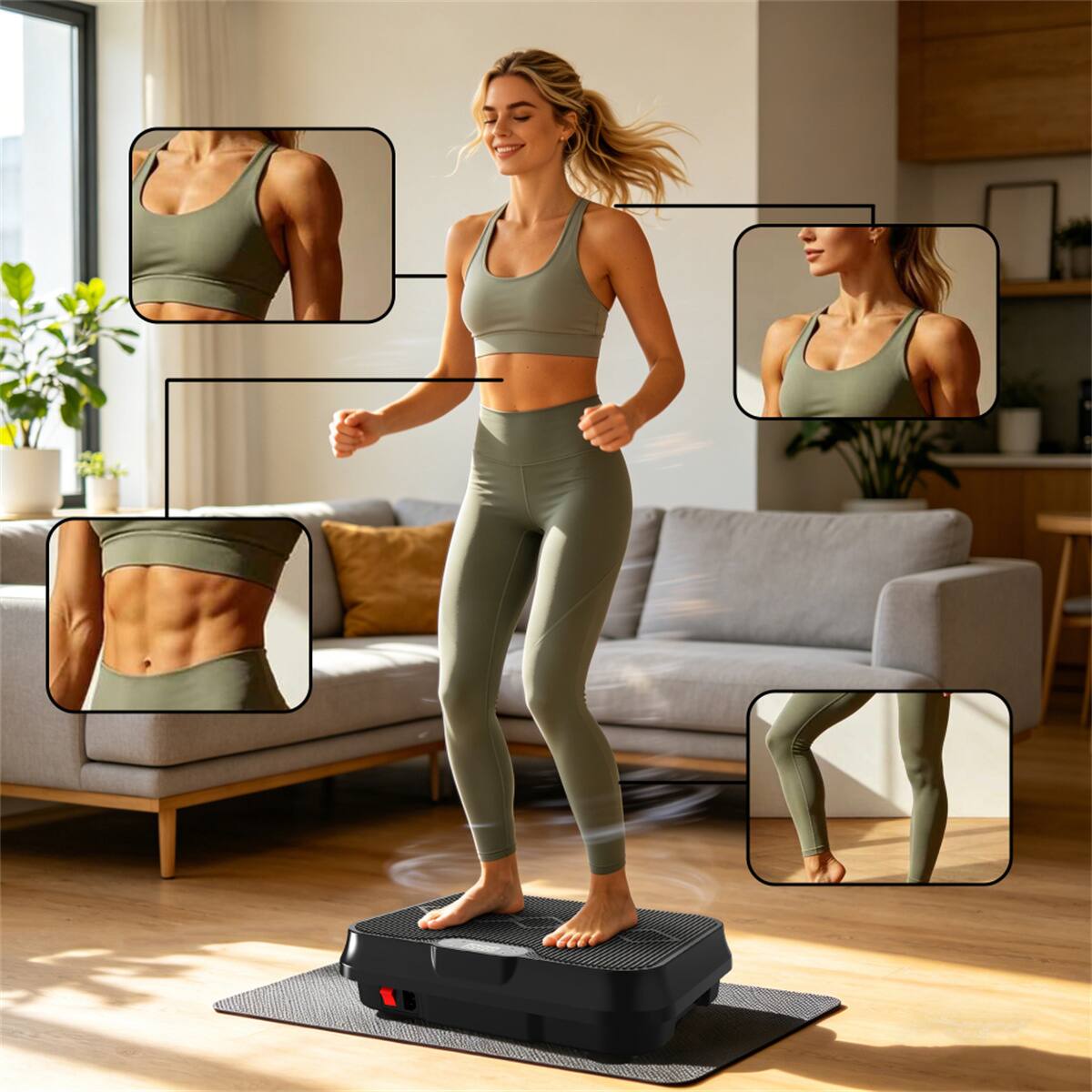 Left. HTUTWOO - Vibration Plate Exercise Machine - Whole Body Workout Platform with Remote Control and Resistance Bands for Home Gym - Black.