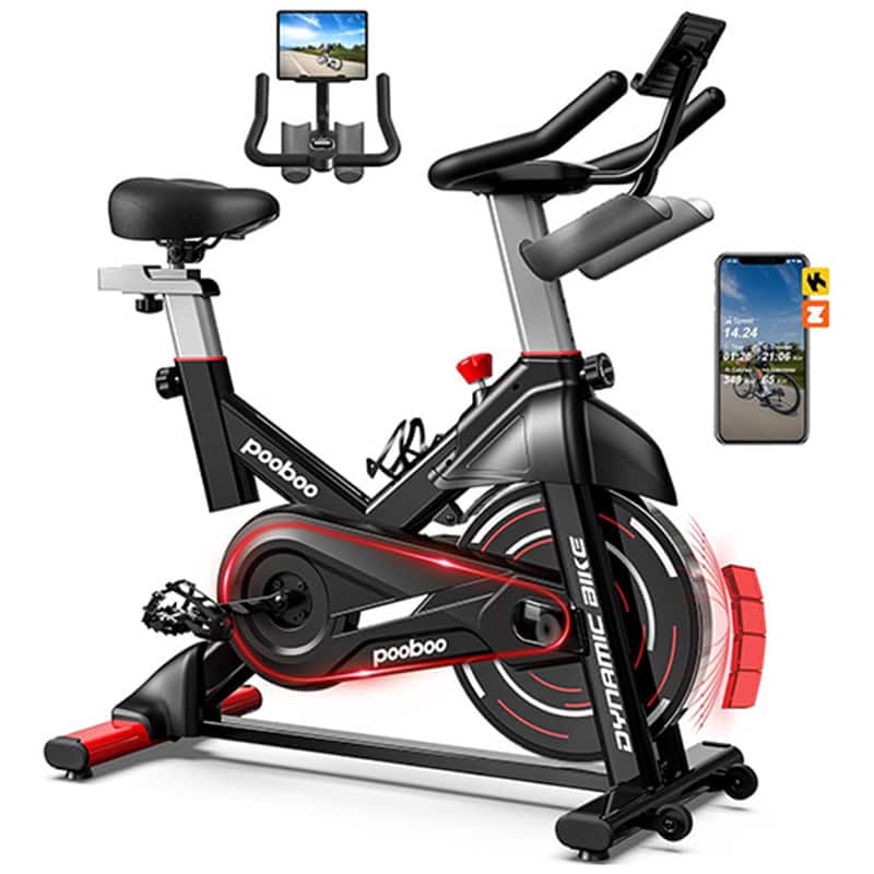 Pooboo - Indoor Cycling Bike for Home Cardio, Adjustable Magnetic Fitness Stationary Bike with 350lbs/300lbs - Red