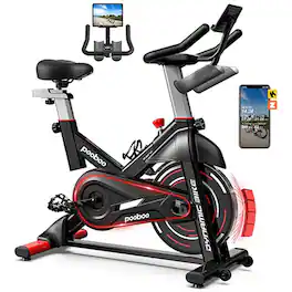 Pooboo - Indoor Cycling Bike for Home Cardio, Adjustable Magnetic Fitness Stationary Bike with 350lbs/300lbs - Red