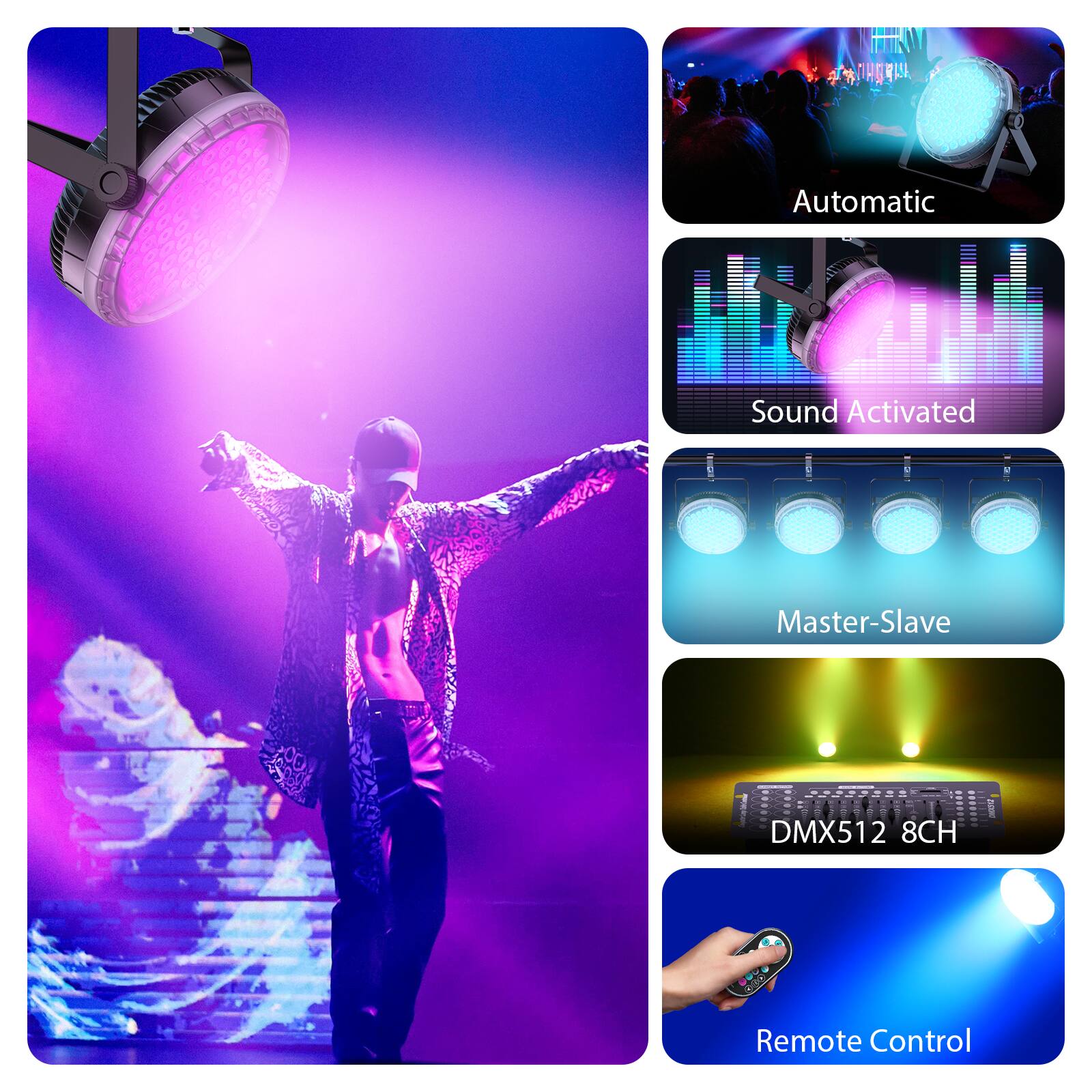 Automatic Sound Activated Master-Slave DMX512 8CH Remote Control

- Automatic
- Sound Activated
- Master-Slave
- DMX512 8CH
- Remote Control