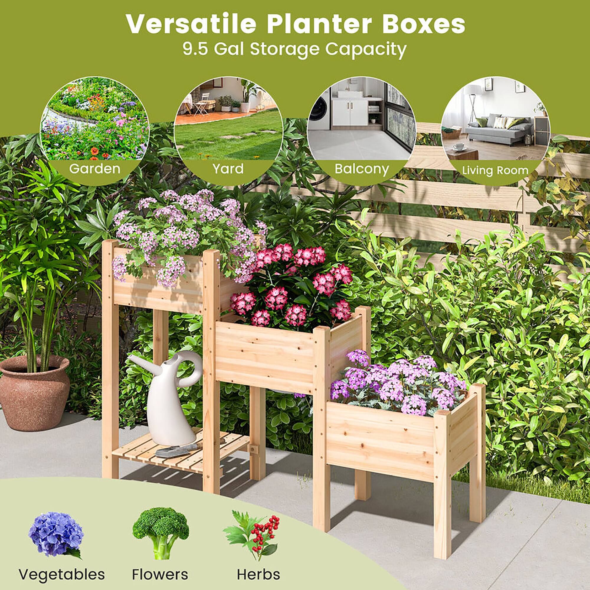 Versatile Planter Boxes  
9.5 Gal Storage Capacity  

Garden  
Yard  
Balcony  
Living Room  

Vegetables  
Flowers  
Herbs