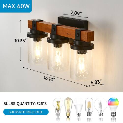MAX 60W  
7.09"  
10.35"  
16.14"  
5.83"  
BULBS QUANTITY: E26*3  
BULBS NOT INCLUDED