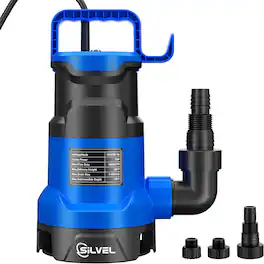 Silvel - Submersible Water Pump, 1HP 5000GPH High Flow Water Transfer Pump, Electric Portable with 26ft Long Power Cord - Blue